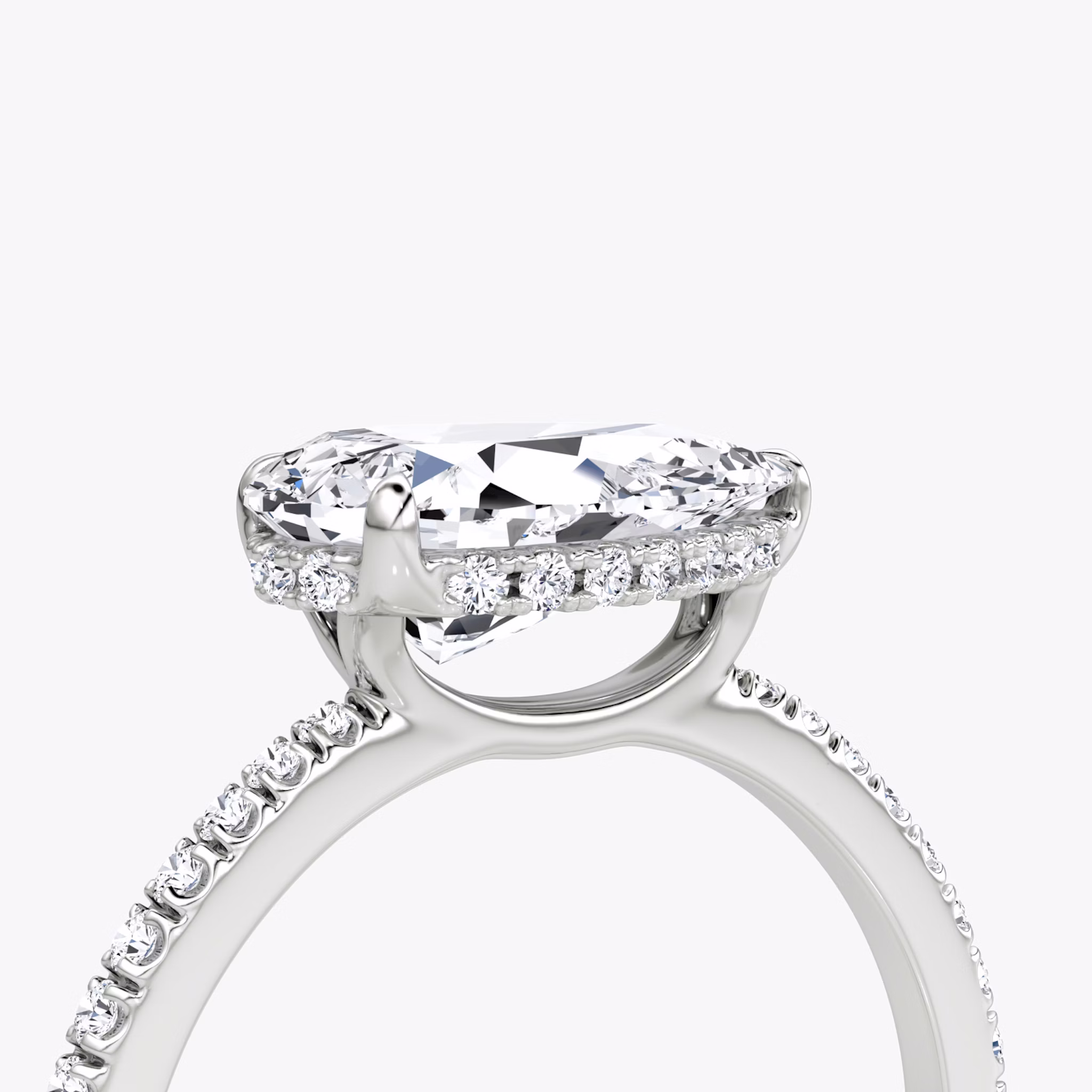 The Signature | Pear | 18k | White Gold | bandAccent: Pavé | bandWidth: standard | diamondOrientation: horizontal | hiddenHalo: yes | caratWeight: other