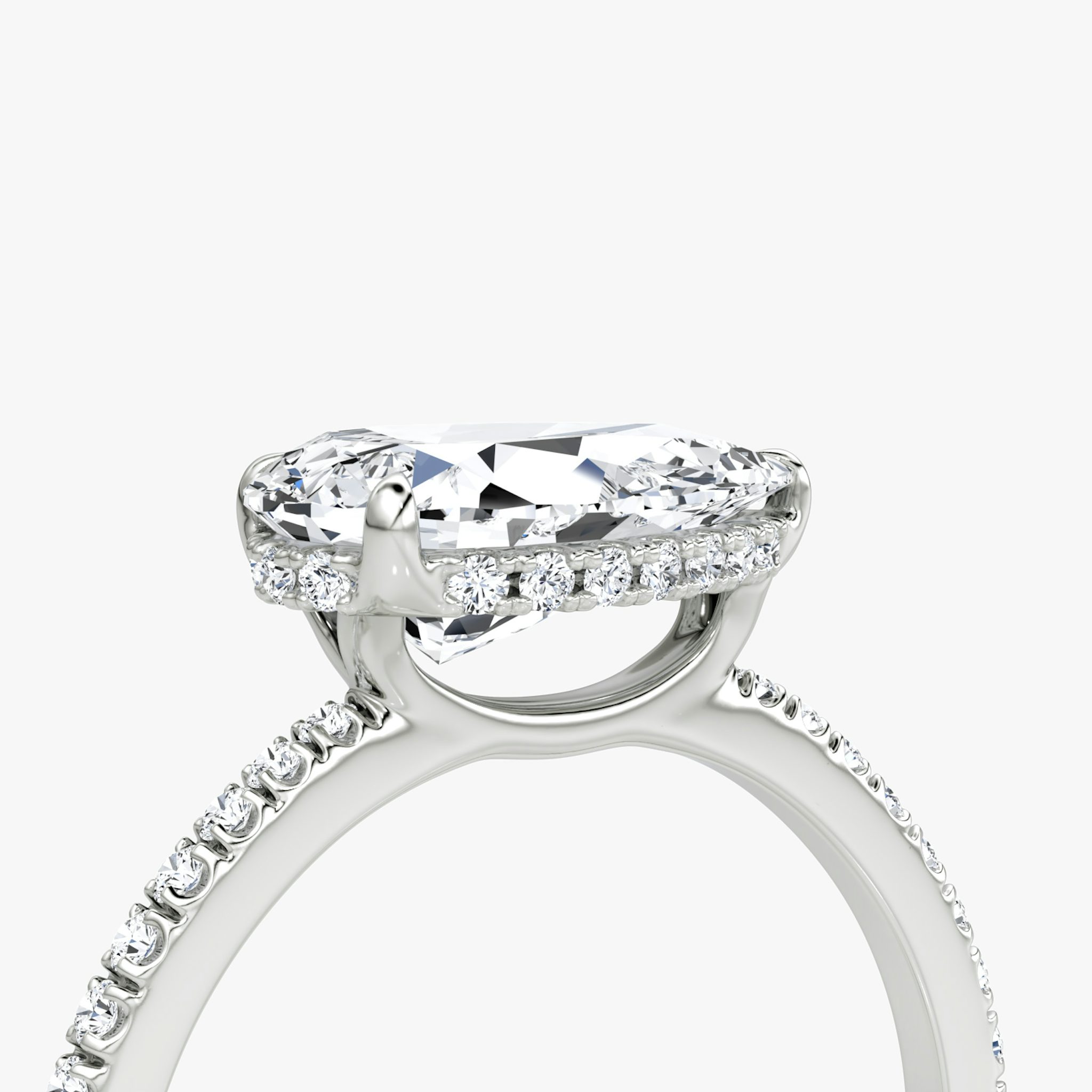 The Signature | Pear | 18k | White Gold | bandAccent: Pavé | bandWidth: standard | diamondOrientation: horizontal | hiddenHalo: yes | caratWeight: other