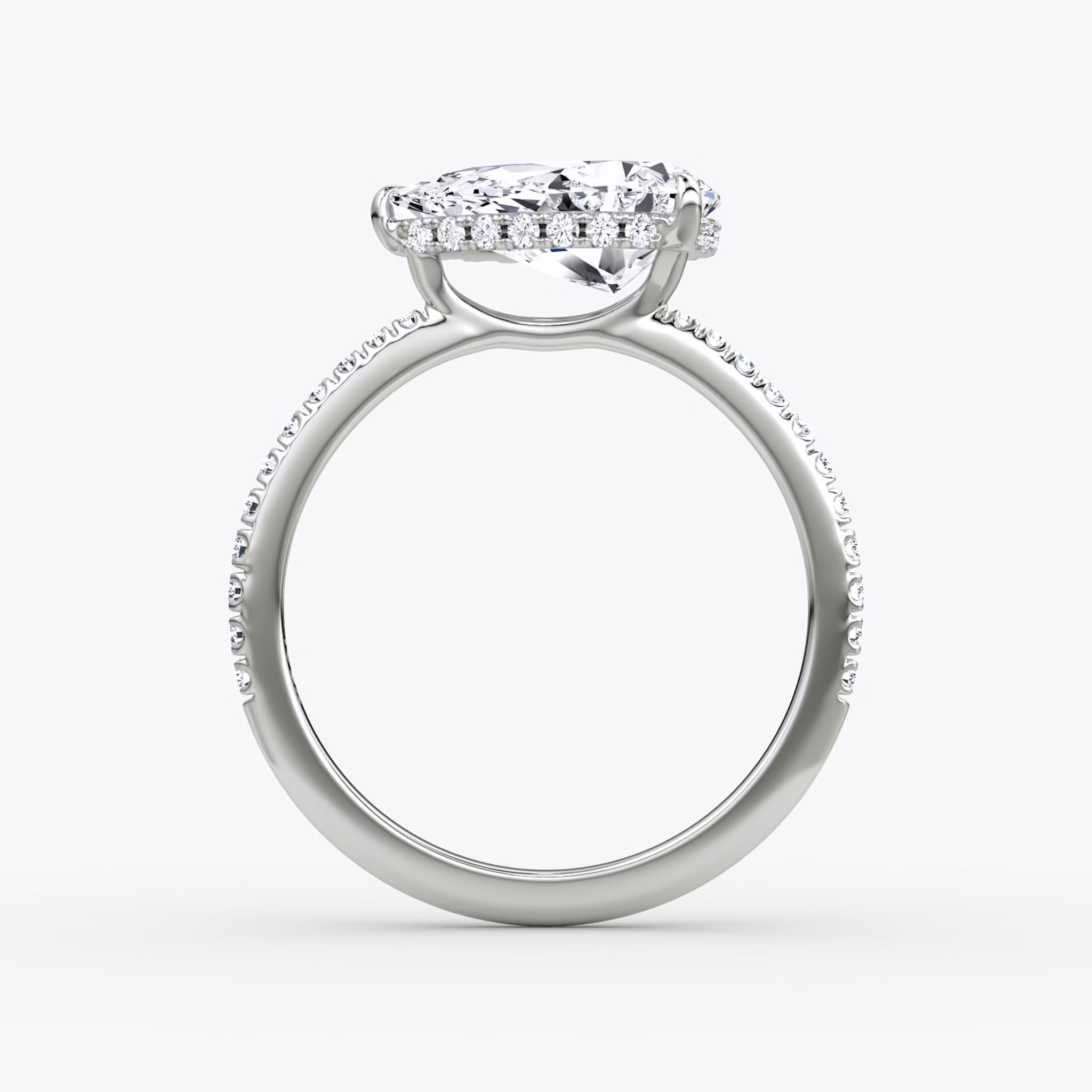 The Signature | Pear | 18k | White Gold | bandAccent: Pavé | bandWidth: standard | diamondOrientation: horizontal | hiddenHalo: yes | caratWeight: other