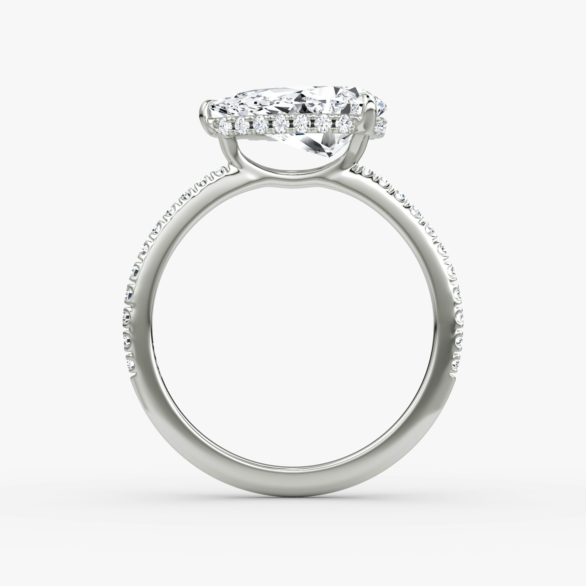 The Signature | Pear | 18k | White Gold | bandAccent: Pavé | bandWidth: standard | diamondOrientation: horizontal | hiddenHalo: yes | caratWeight: other