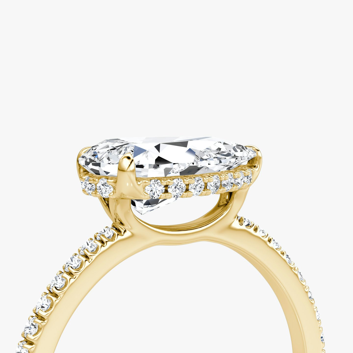 The Signature | Pear | 18k | Yellow Gold | bandAccent: Pavé | bandWidth: standard | diamondOrientation: horizontal | hiddenHalo: yes | caratWeight: other