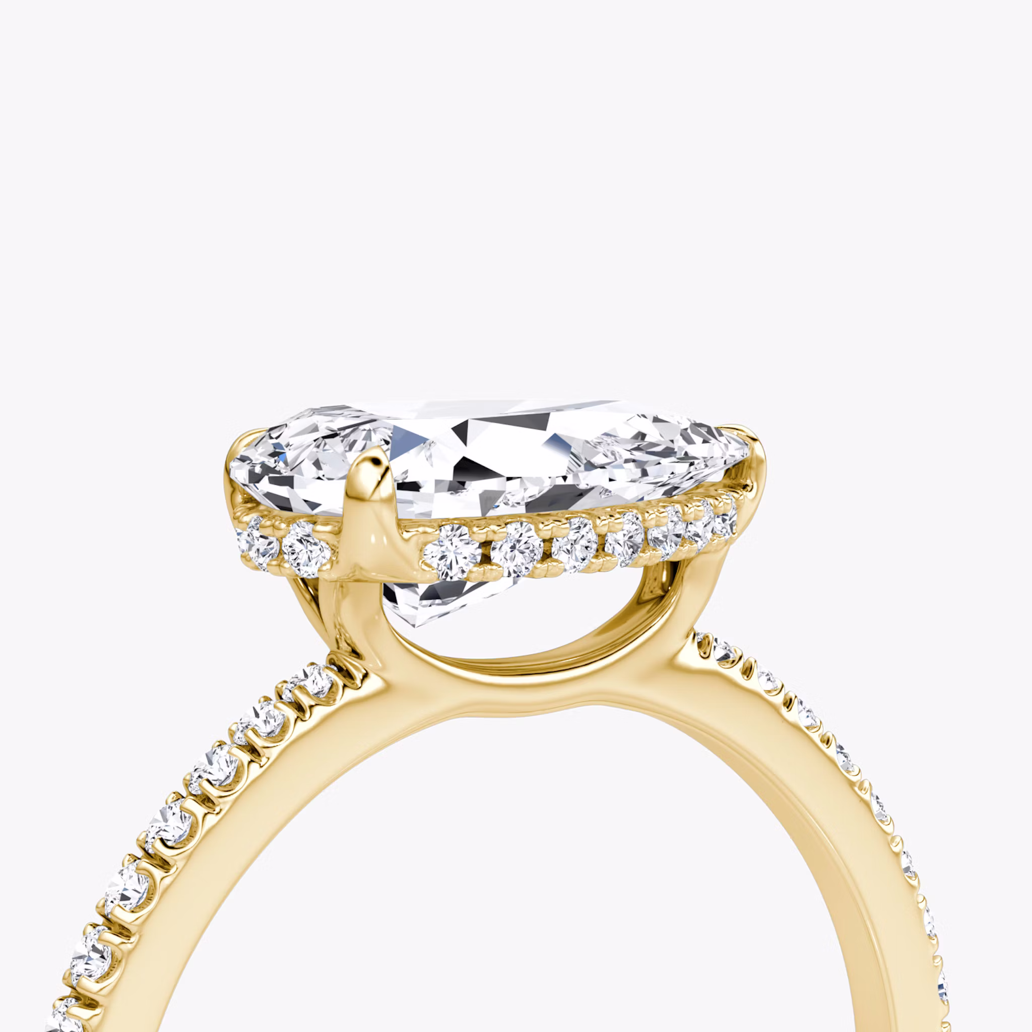 The Signature | Pear | 18k | Yellow Gold | bandAccent: Pavé | bandWidth: standard | diamondOrientation: horizontal | hiddenHalo: yes | caratWeight: other