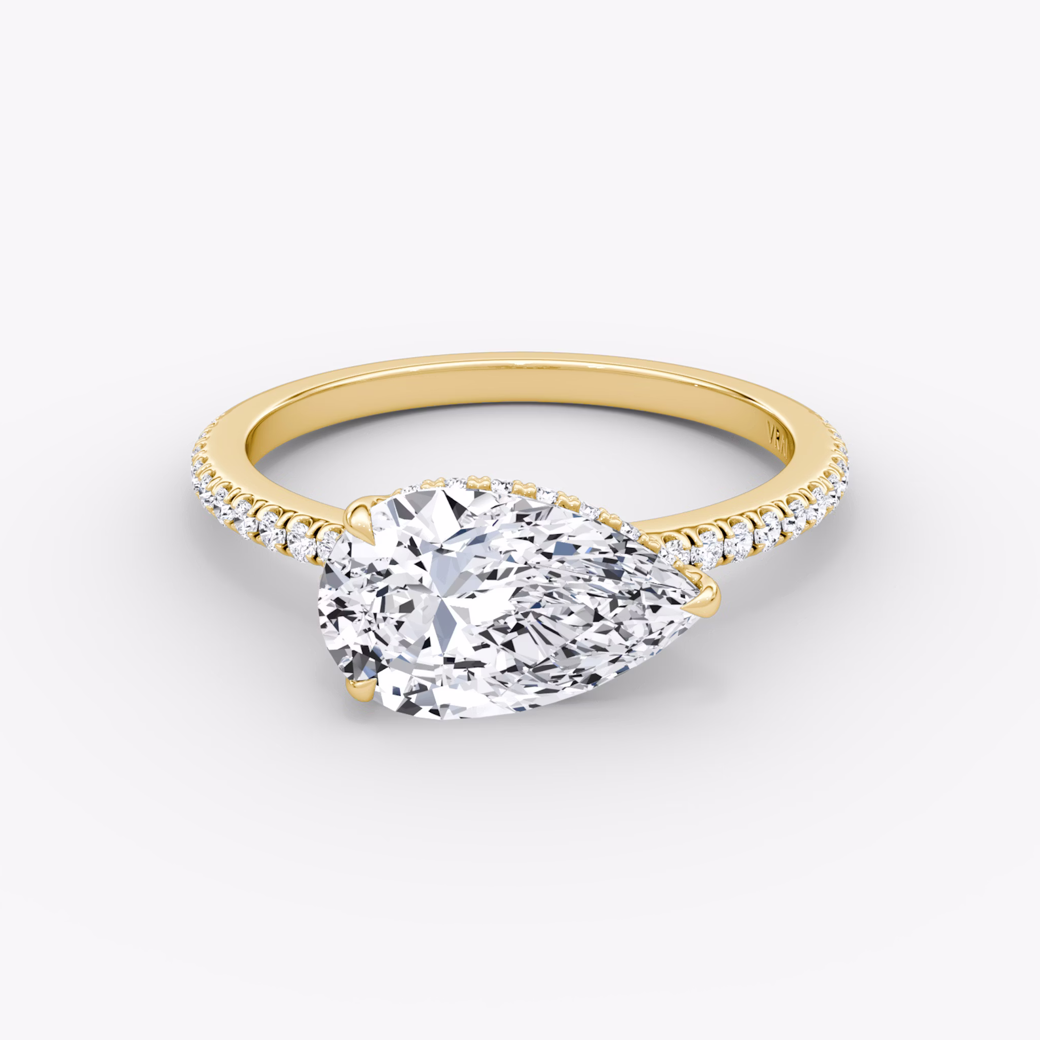 The Signature | Pear | 18k | Yellow Gold | bandAccent: Pavé | bandWidth: standard | diamondOrientation: horizontal | hiddenHalo: yes | caratWeight: other