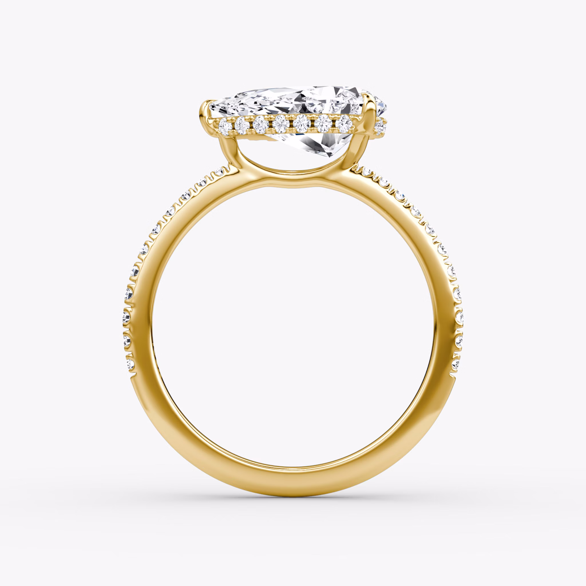 The Signature | Pear | 18k | Yellow Gold | bandAccent: Pavé | bandWidth: standard | diamondOrientation: horizontal | hiddenHalo: yes | caratWeight: other
