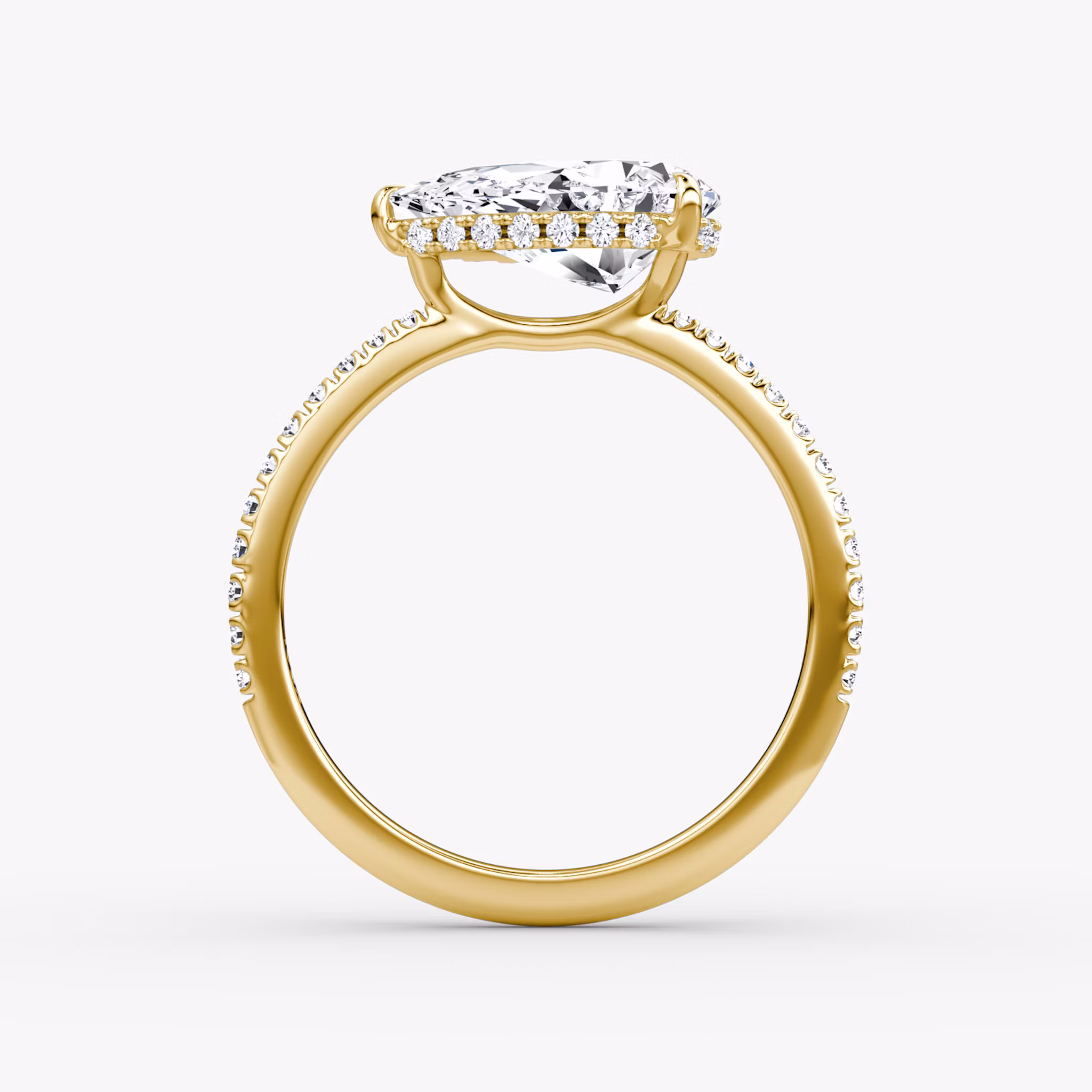 The Signature | Pear | 18k | Yellow Gold | bandAccent: Pavé | bandWidth: standard | diamondOrientation: horizontal | hiddenHalo: yes | caratWeight: other