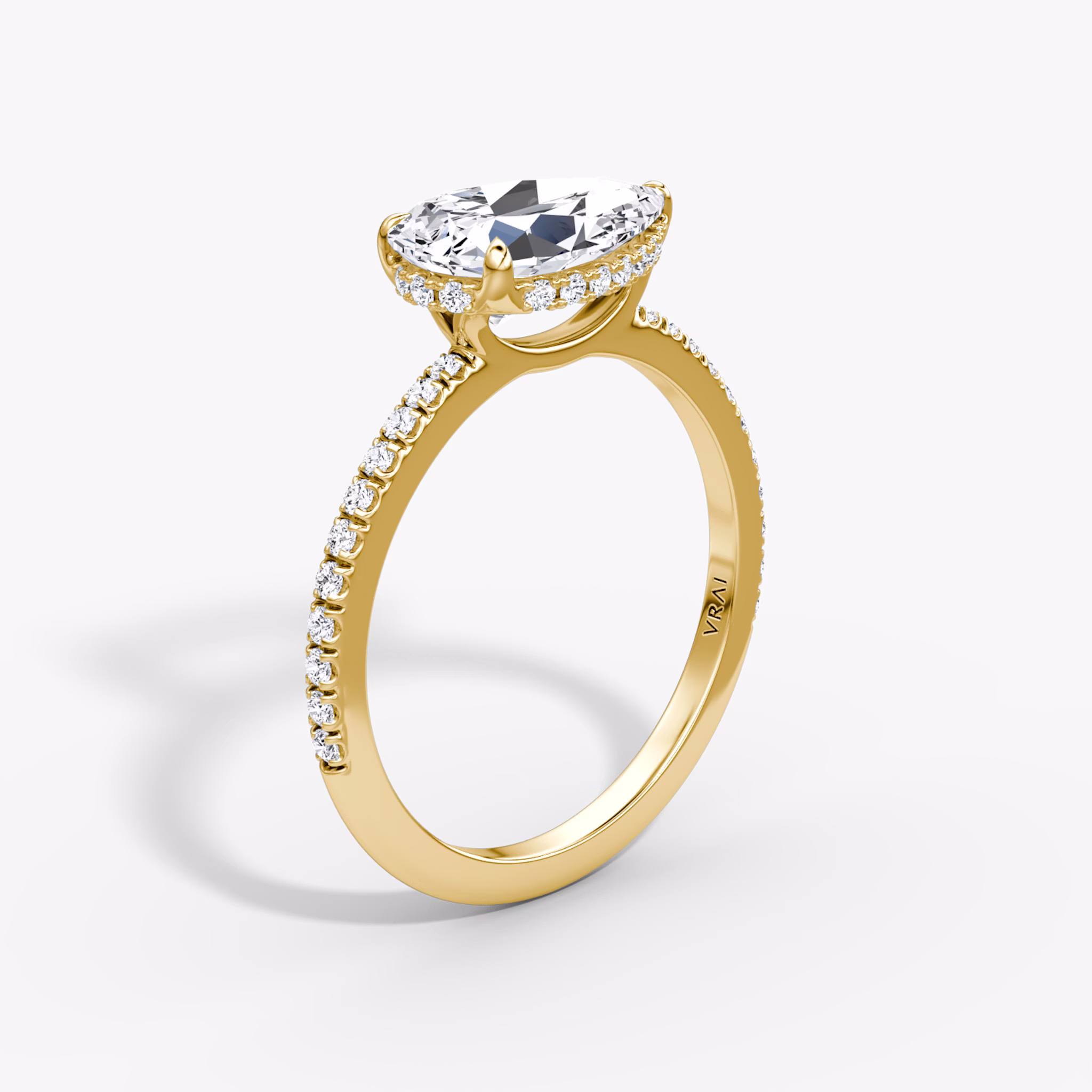 The Signature | Pear | 18k | Yellow Gold | bandAccent: Pavé | bandWidth: standard | diamondOrientation: horizontal | hiddenHalo: yes | caratWeight: other