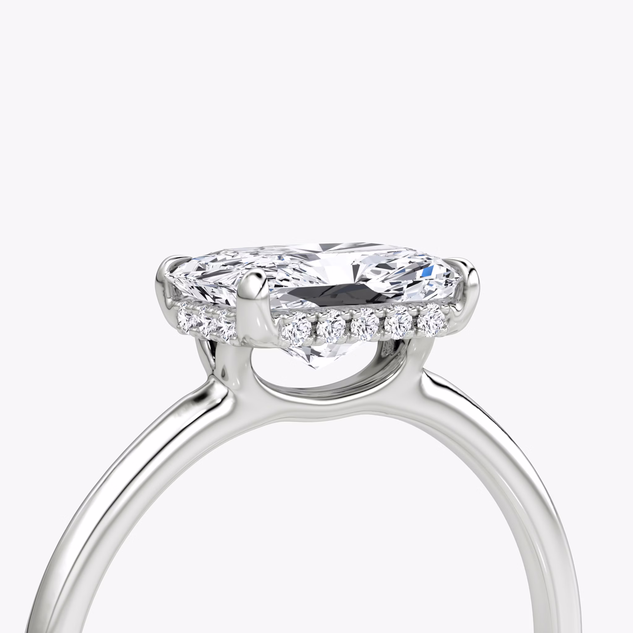 The Signature | Radiant | Platinum | bandAccent: Plain | bandWidth: standard | diamondOrientation: horizontal | hiddenHalo: yes | caratWeight: other