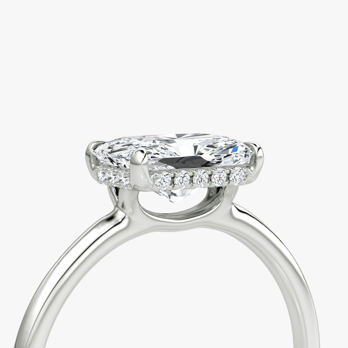 The Signature | Radiant | 18k | White Gold | bandAccent: Plain | bandWidth: standard | diamondOrientation: horizontal | hiddenHalo: yes | caratWeight: other