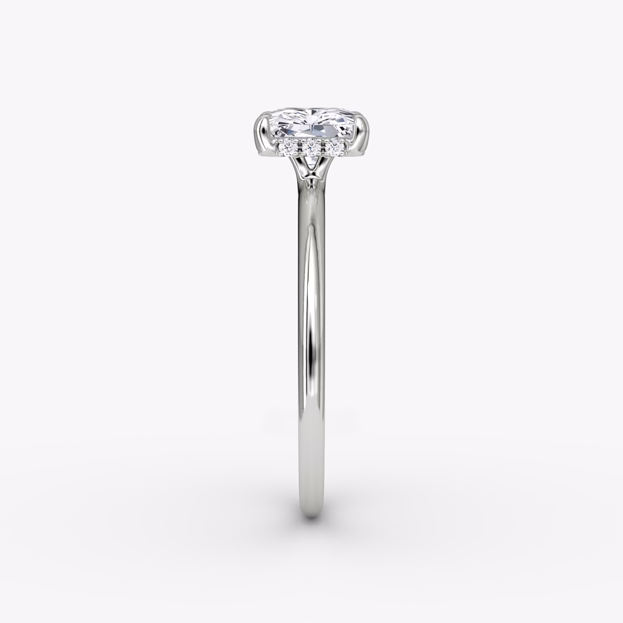 The Signature | Radiant | Platinum | bandAccent: Plain | bandWidth: standard | diamondOrientation: horizontal | hiddenHalo: yes | caratWeight: other