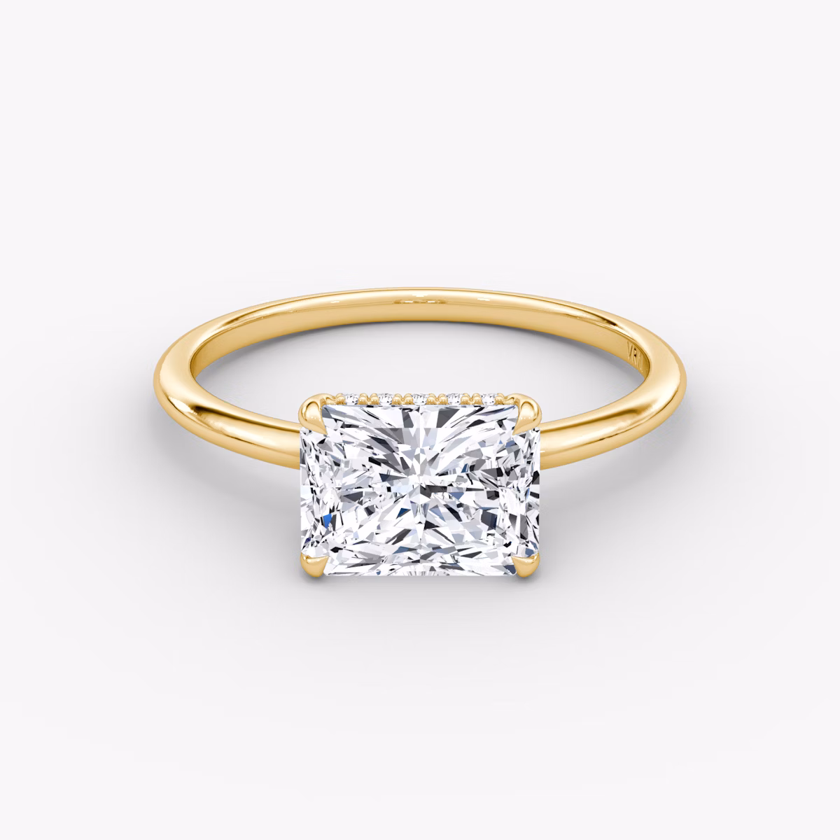 The Signature | Radiant | 18k | Yellow Gold | bandAccent: Plain | bandWidth: standard | diamondOrientation: horizontal | hiddenHalo: yes | caratWeight: other