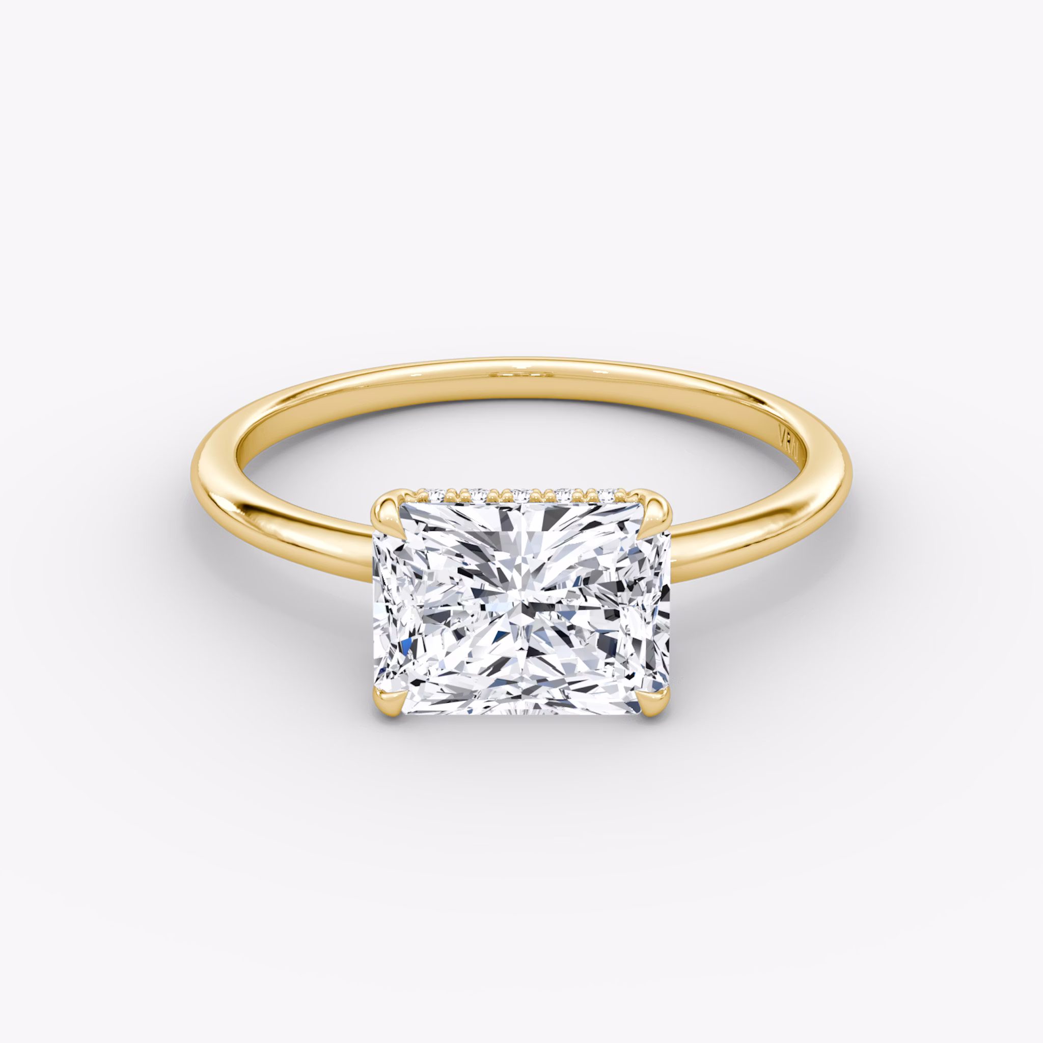 The Signature | Radiant | 18k | Yellow Gold | bandAccent: Plain | bandWidth: standard | diamondOrientation: horizontal | hiddenHalo: yes | caratWeight: other