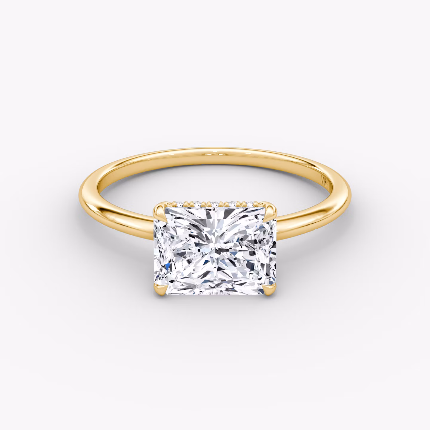 The Signature | Radiant | 18k | Yellow Gold | bandAccent: Plain | bandWidth: standard | diamondOrientation: horizontal | hiddenHalo: yes | caratWeight: other