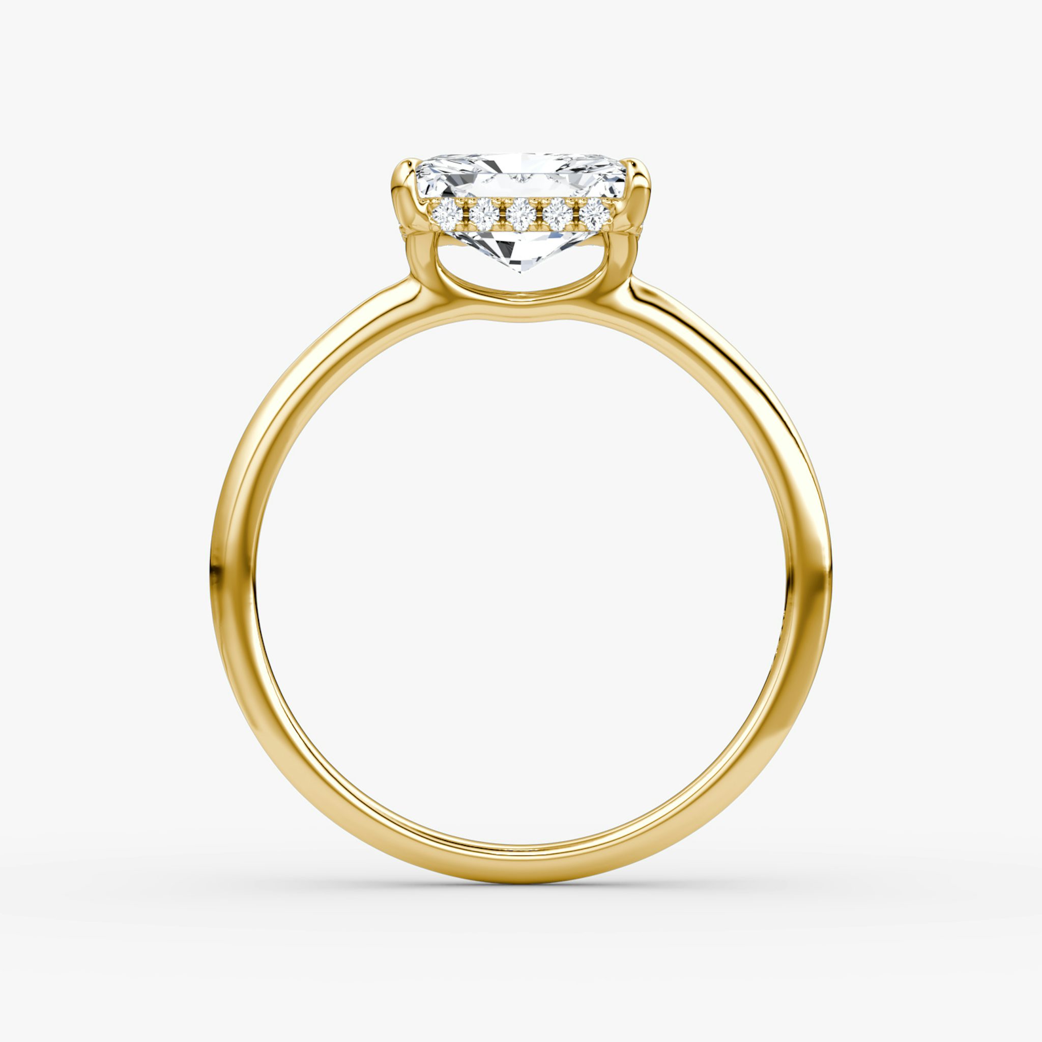 The Signature | Radiant | 18k | Yellow Gold | bandAccent: Plain | bandWidth: standard | diamondOrientation: horizontal | hiddenHalo: yes | caratWeight: other
