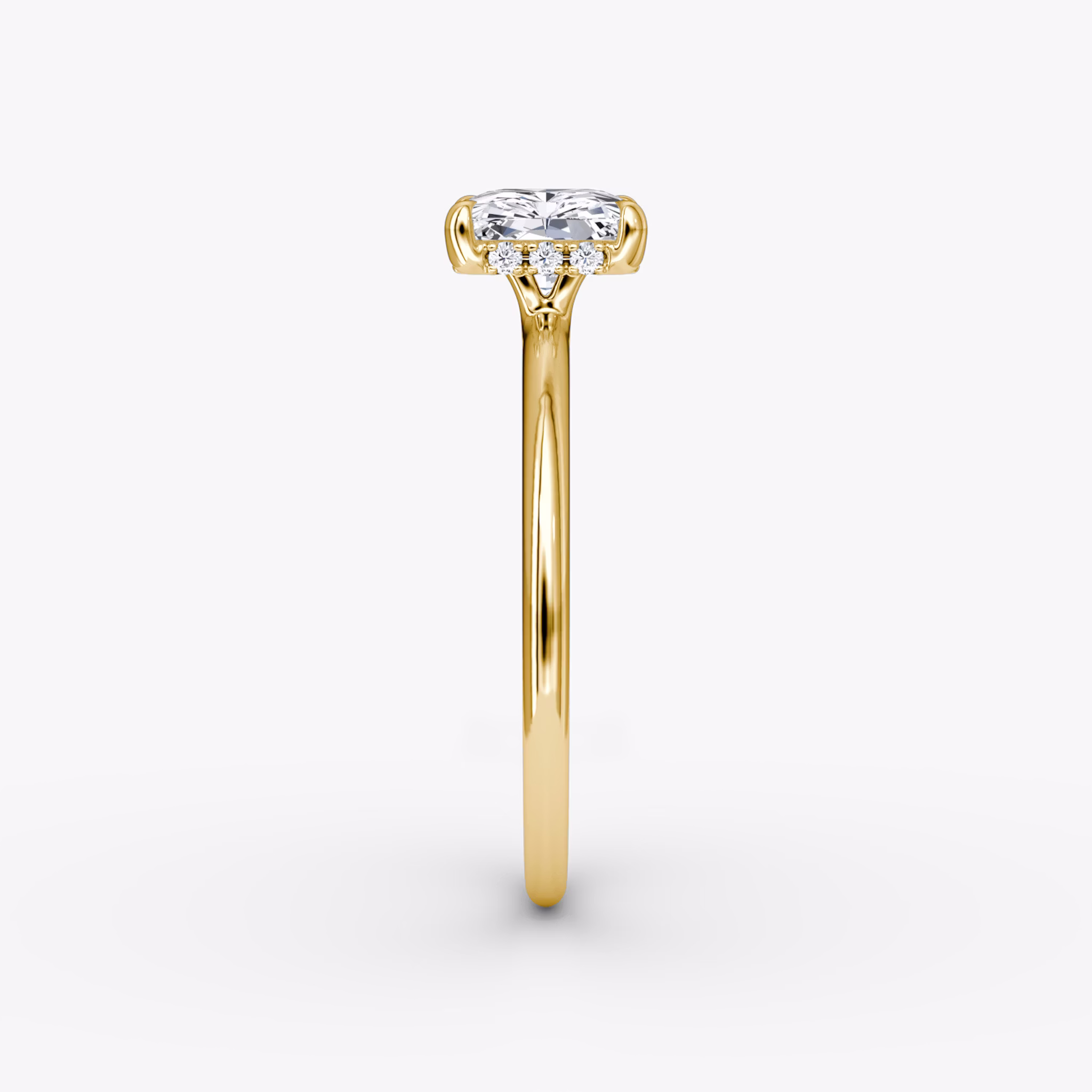 The Signature | Radiant | 18k | Yellow Gold | bandAccent: Plain | bandWidth: standard | diamondOrientation: horizontal | hiddenHalo: yes | caratWeight: other