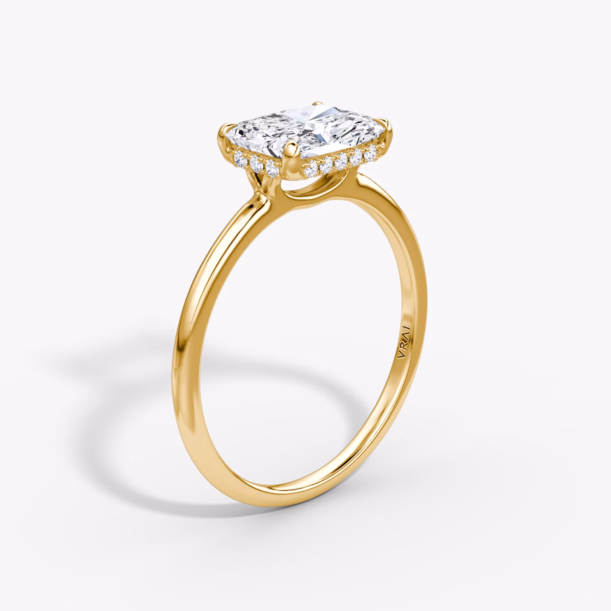 The Signature | Radiant | 18k | Yellow Gold | bandAccent: Plain | bandWidth: standard | diamondOrientation: horizontal | hiddenHalo: yes | caratWeight: other