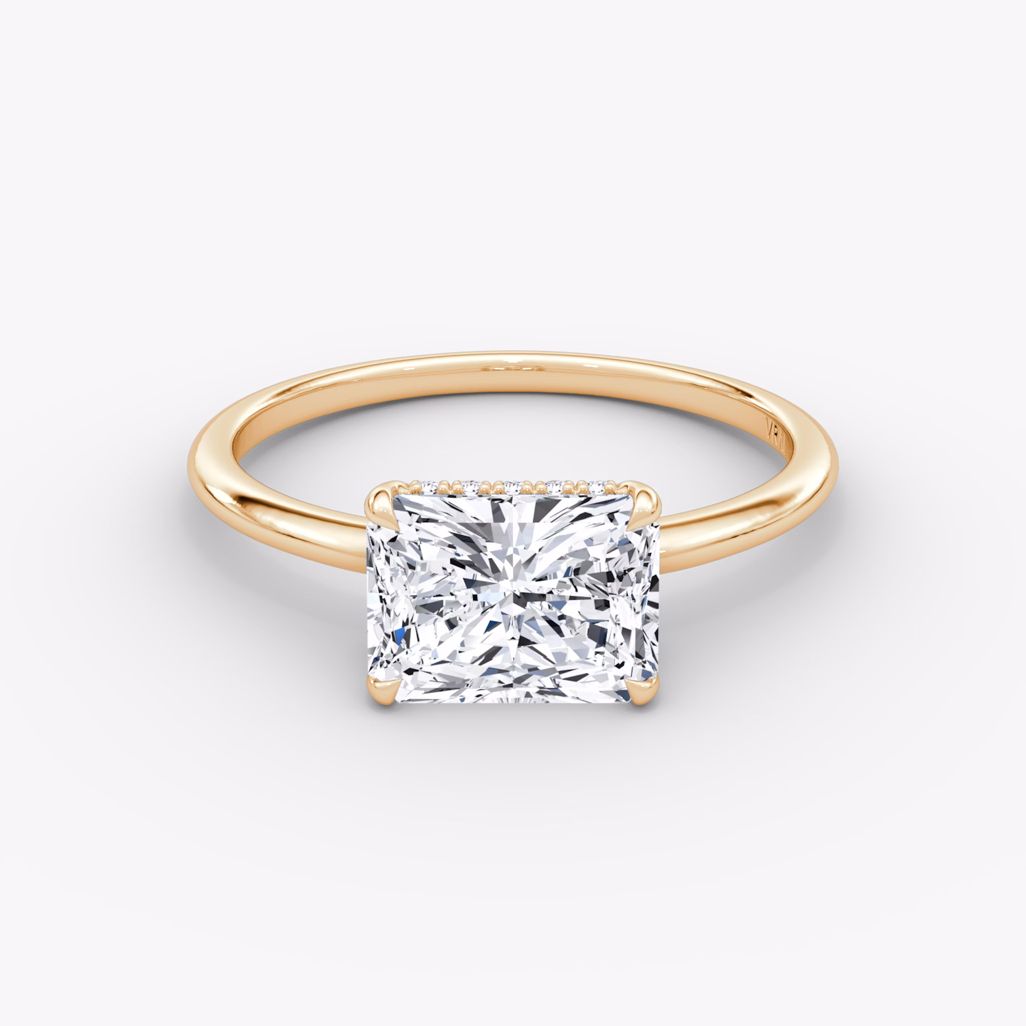 The Signature | Radiant | 14k | Rose Gold | bandAccent: Plain | bandWidth: standard | diamondOrientation: horizontal | hiddenHalo: yes | caratWeight: other
