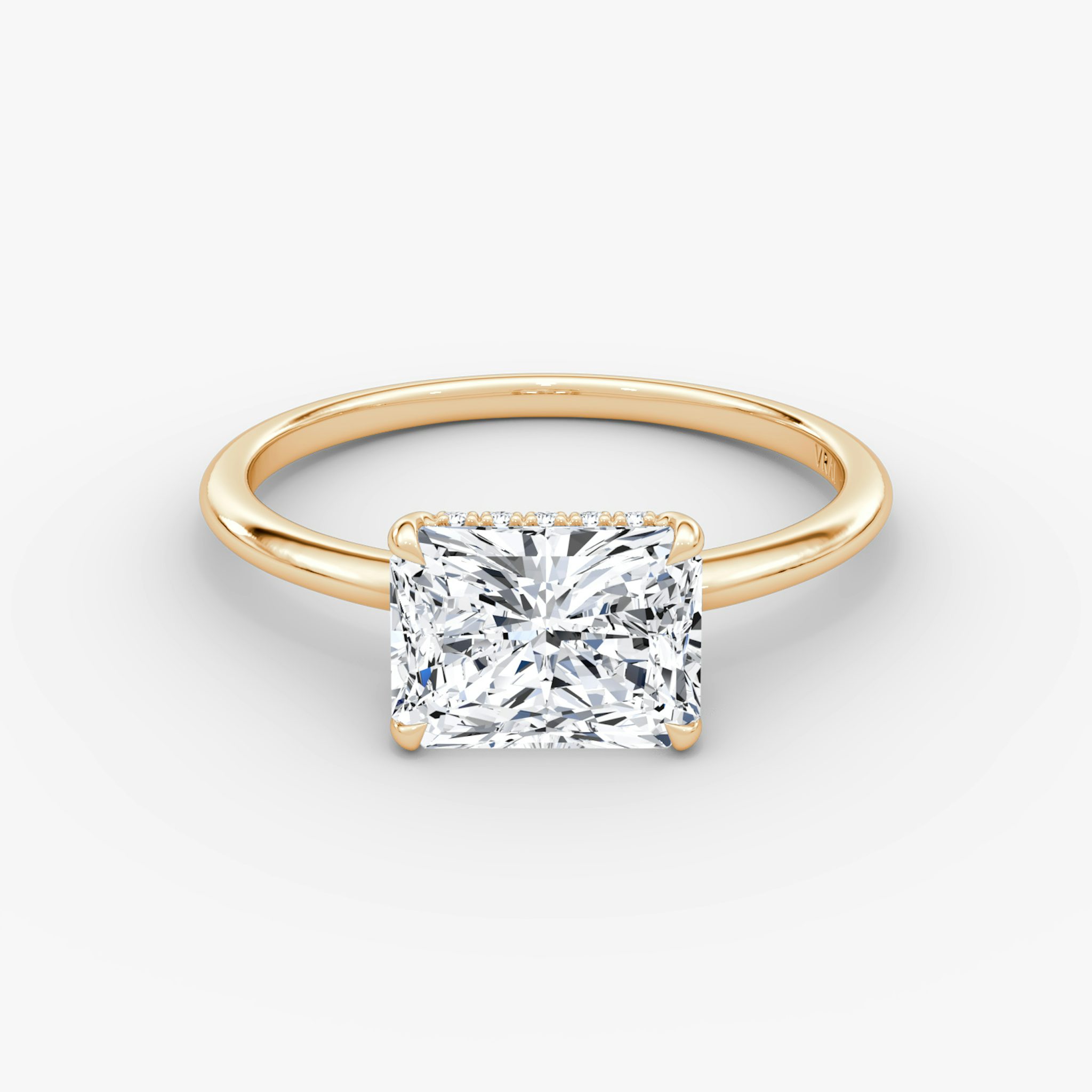 The Signature | Radiant | 14k | Rose Gold | bandAccent: Plain | bandWidth: standard | diamondOrientation: horizontal | hiddenHalo: yes | caratWeight: other