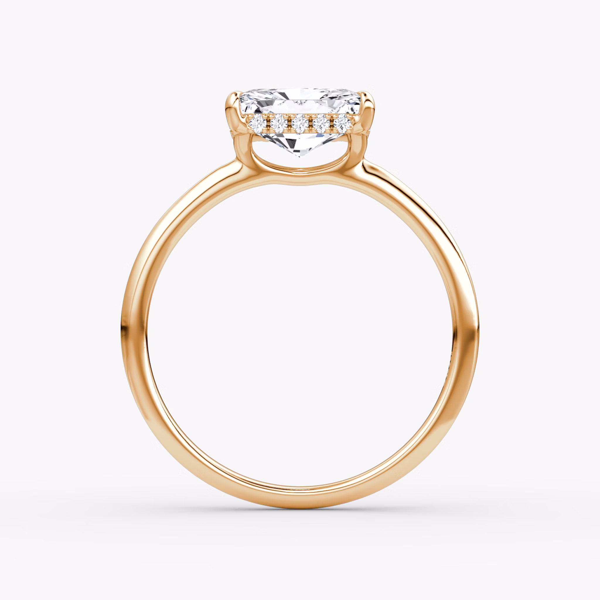 The Signature | Radiant | 14k | Rose Gold | bandAccent: Plain | bandWidth: standard | diamondOrientation: horizontal | hiddenHalo: yes | caratWeight: other