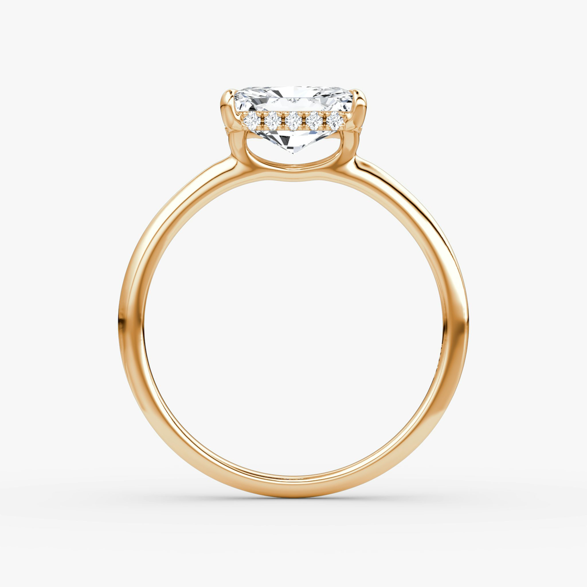 The Signature | Radiant | 14k | Rose Gold | bandAccent: Plain | bandWidth: standard | diamondOrientation: horizontal | hiddenHalo: yes | caratWeight: other