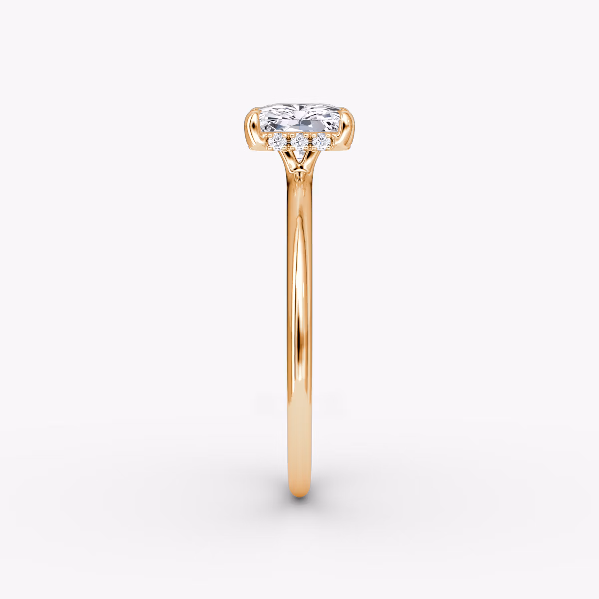The Signature | Radiant | 14k | Rose Gold | bandAccent: Plain | bandWidth: standard | diamondOrientation: horizontal | hiddenHalo: yes | caratWeight: other