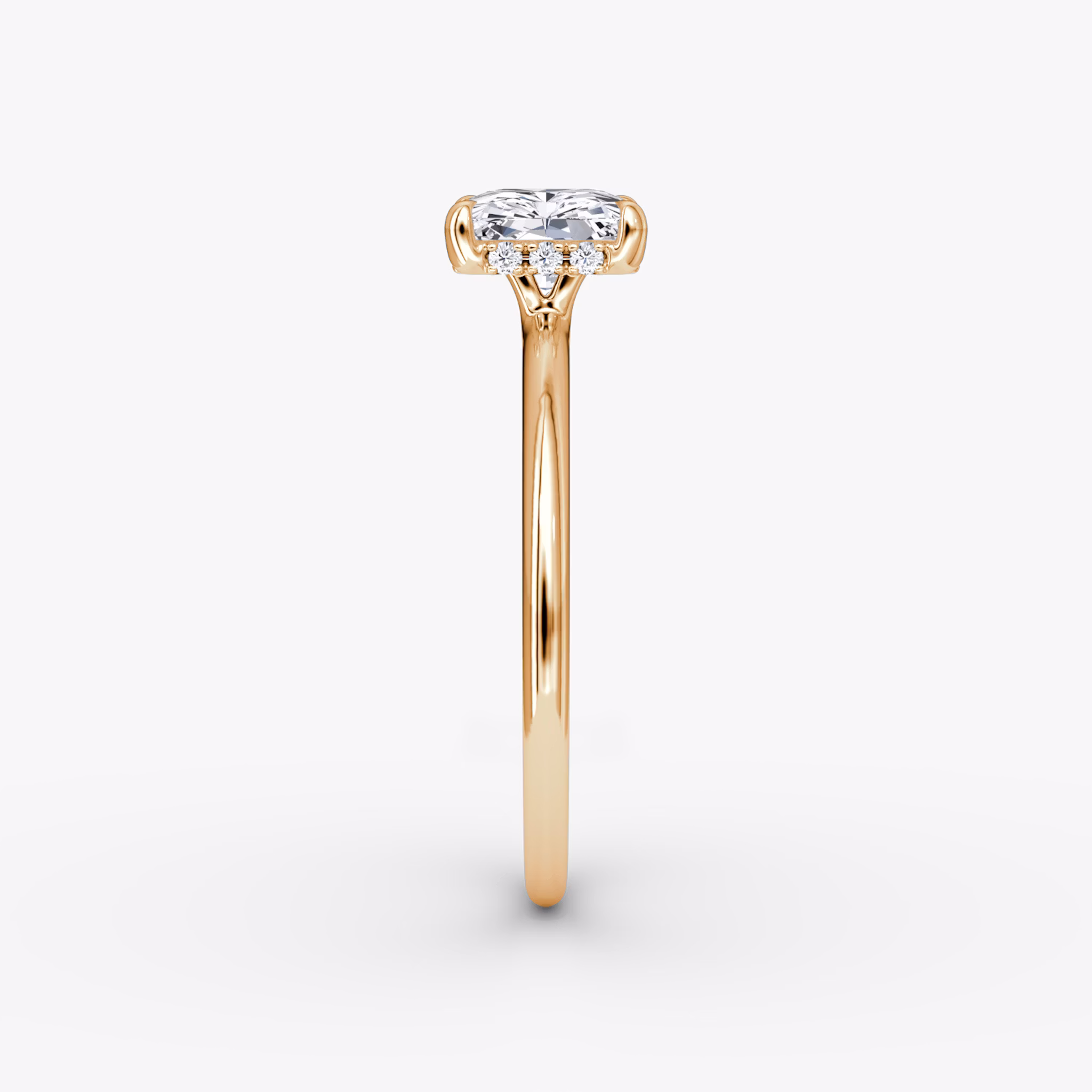 The Signature | Radiant | 14k | Rose Gold | bandAccent: Plain | bandWidth: standard | diamondOrientation: horizontal | hiddenHalo: yes | caratWeight: other
