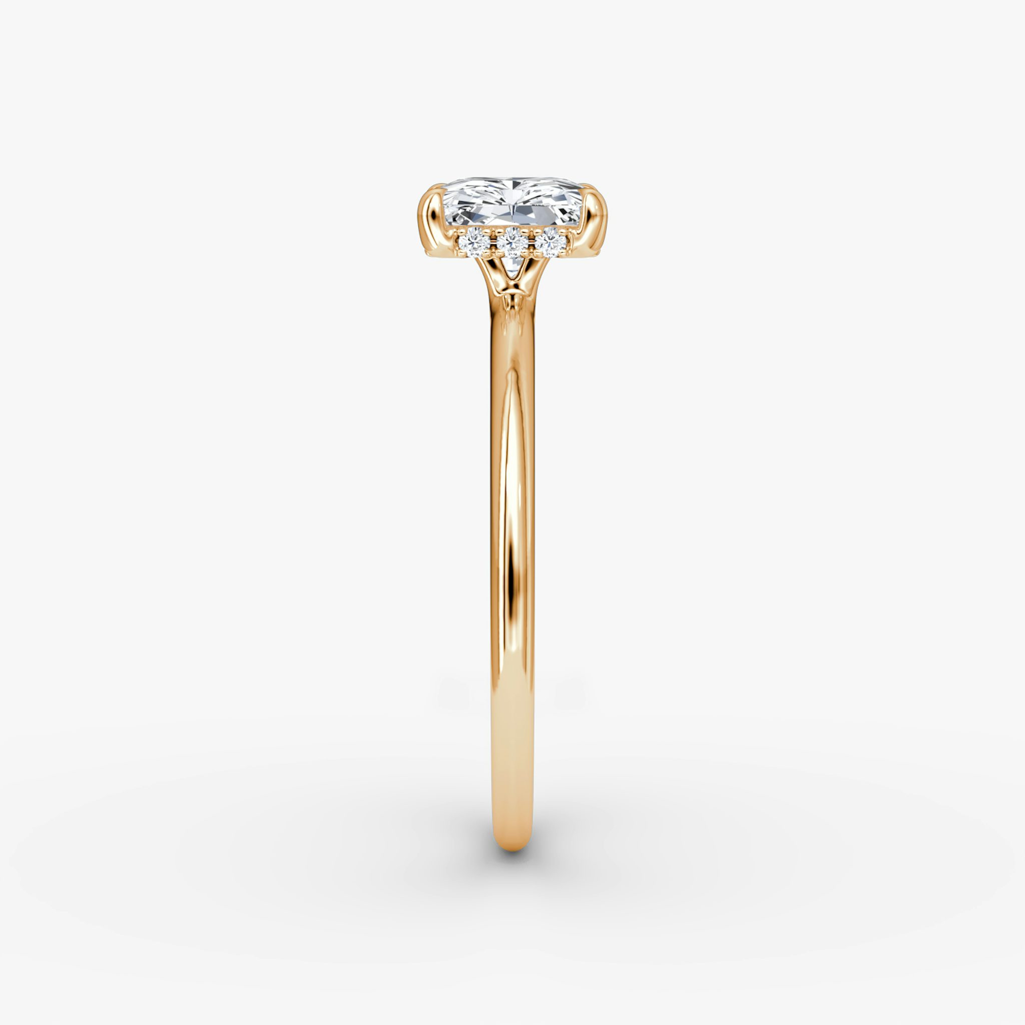 The Signature | Radiant | 14k | Rose Gold | bandAccent: Plain | bandWidth: standard | diamondOrientation: horizontal | hiddenHalo: yes | caratWeight: other