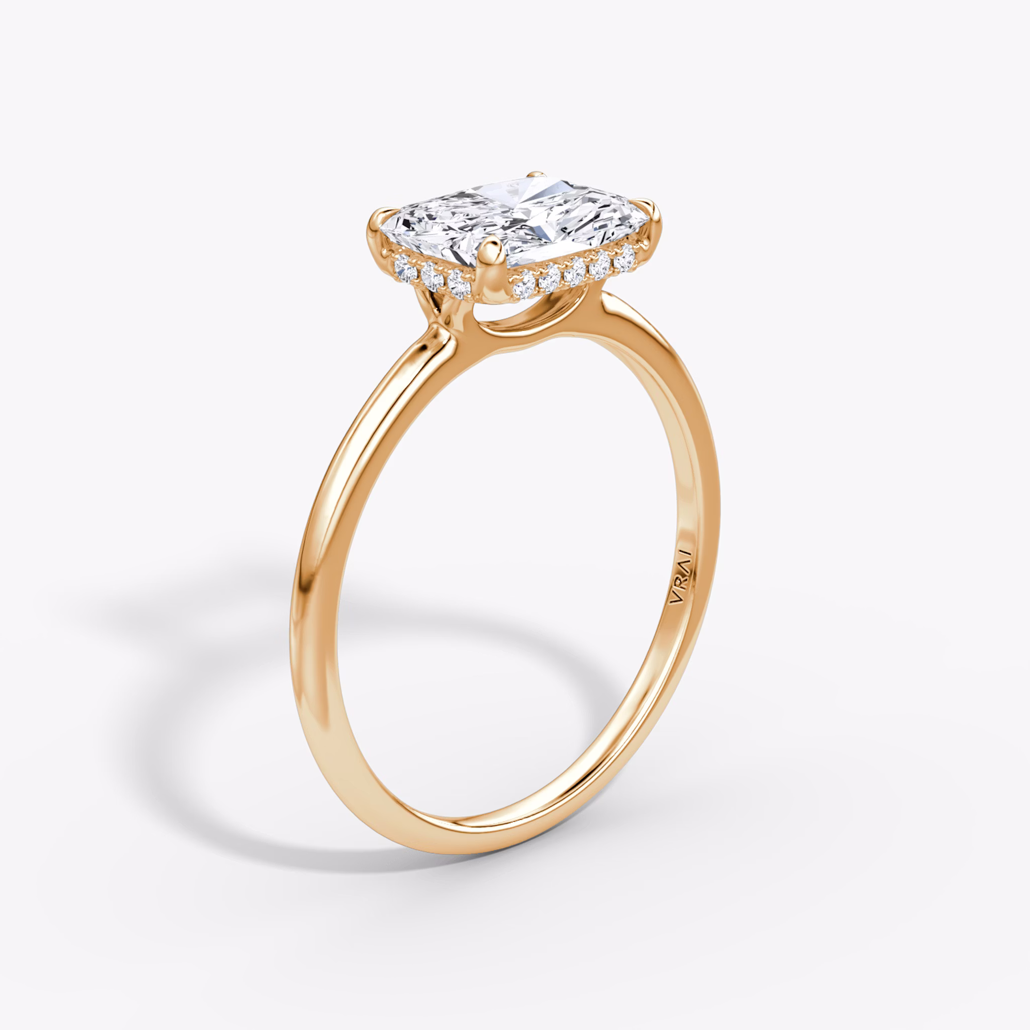 The Signature | Radiant | 14k | Rose Gold | bandAccent: Plain | bandWidth: standard | diamondOrientation: horizontal | hiddenHalo: yes | caratWeight: other