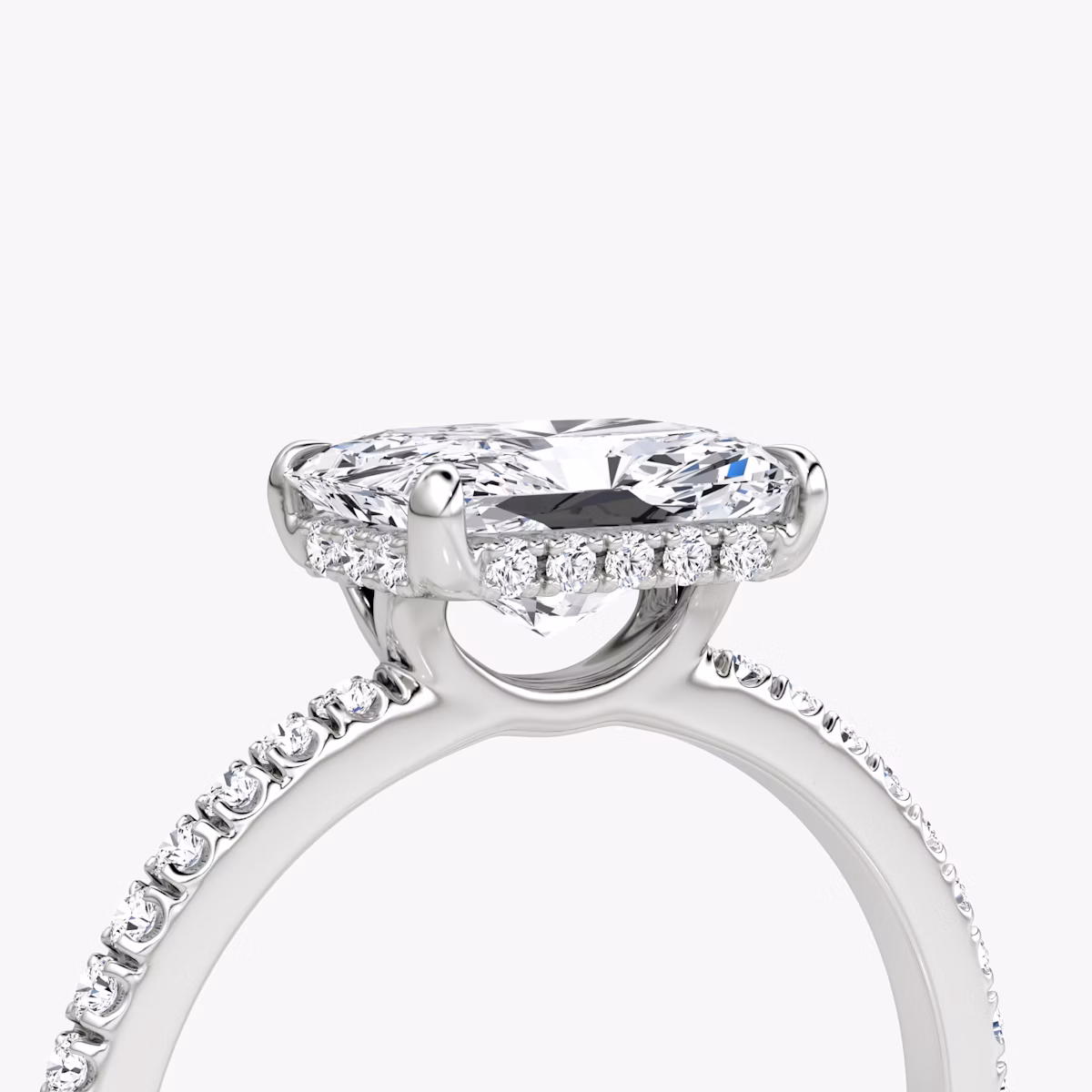 The Signature | Radiant | Platinum | bandAccent: Pavé | bandWidth: standard | diamondOrientation: horizontal | hiddenHalo: yes | caratWeight: other