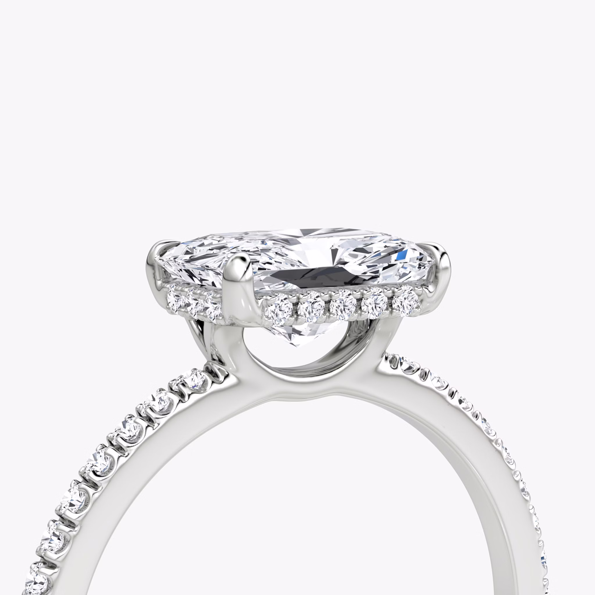 The Signature | Radiant | 18k | White Gold | bandAccent: Pavé | bandWidth: standard | diamondOrientation: horizontal | hiddenHalo: yes | caratWeight: other