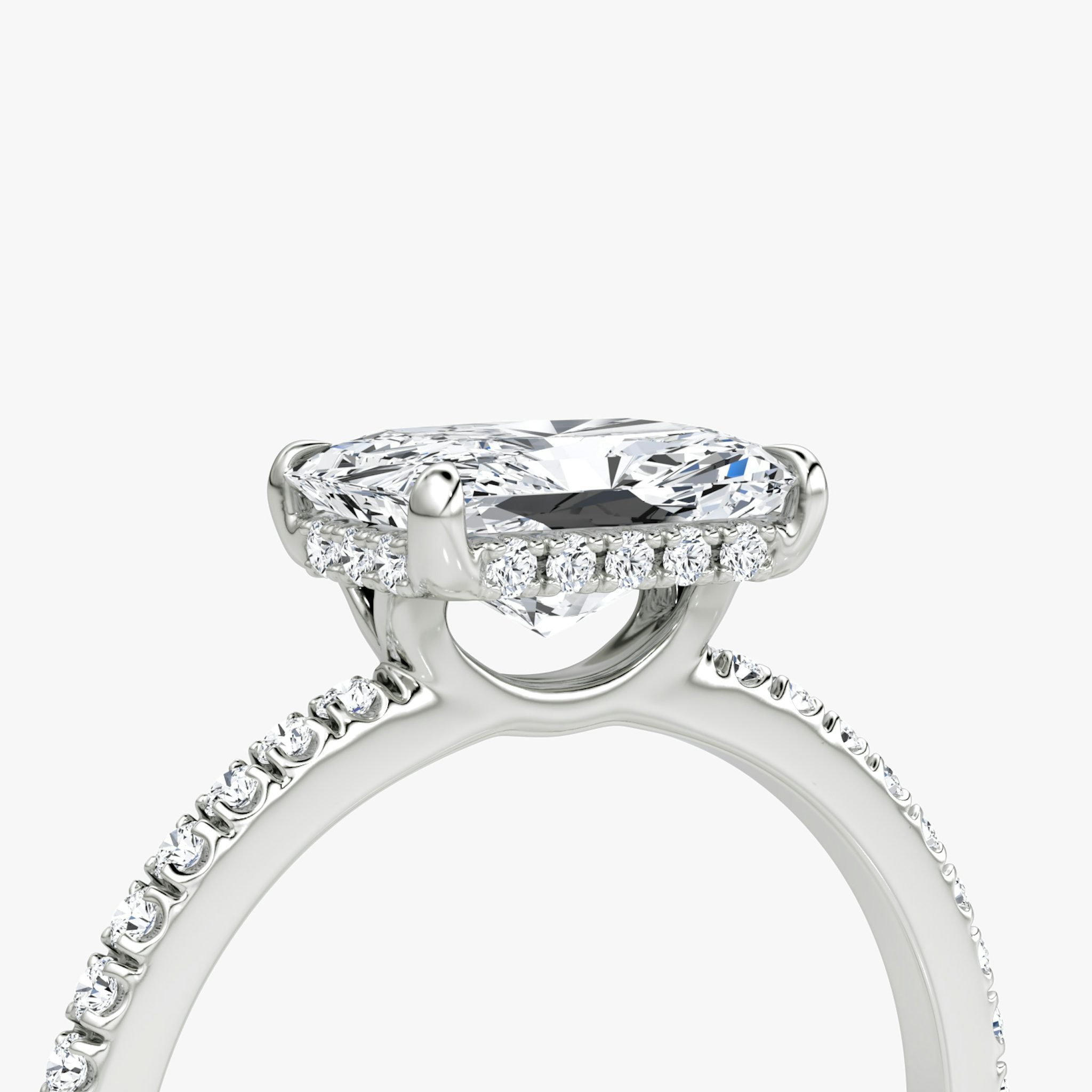 The Signature | Radiant | 18k | White Gold | bandAccent: Pavé | bandWidth: standard | diamondOrientation: horizontal | hiddenHalo: yes | caratWeight: other
