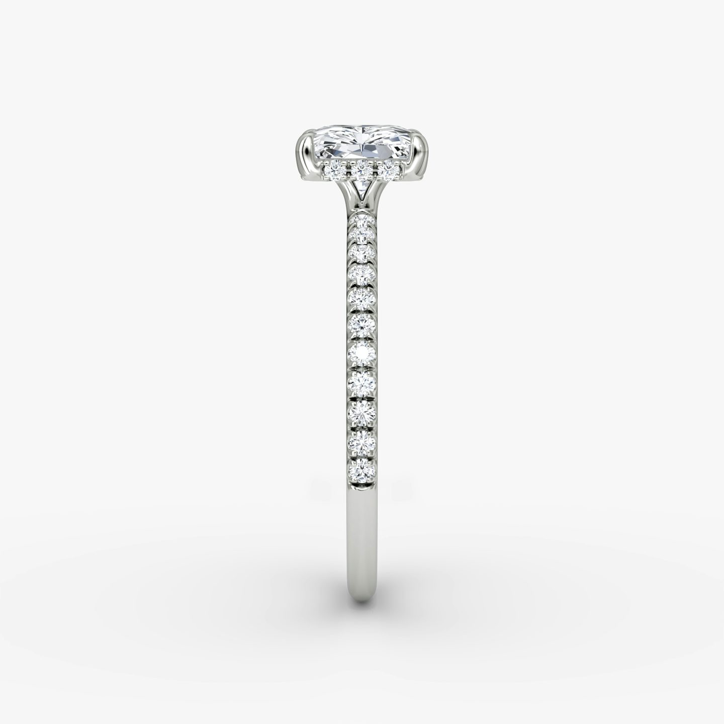 Bague de fiançailles Signature  | Radiant | 18k | Or blanc | bandAccent: Pavé | bandWidth: standard | diamondOrientation: horizontal | hiddenHalo: yes | caratWeight: other
