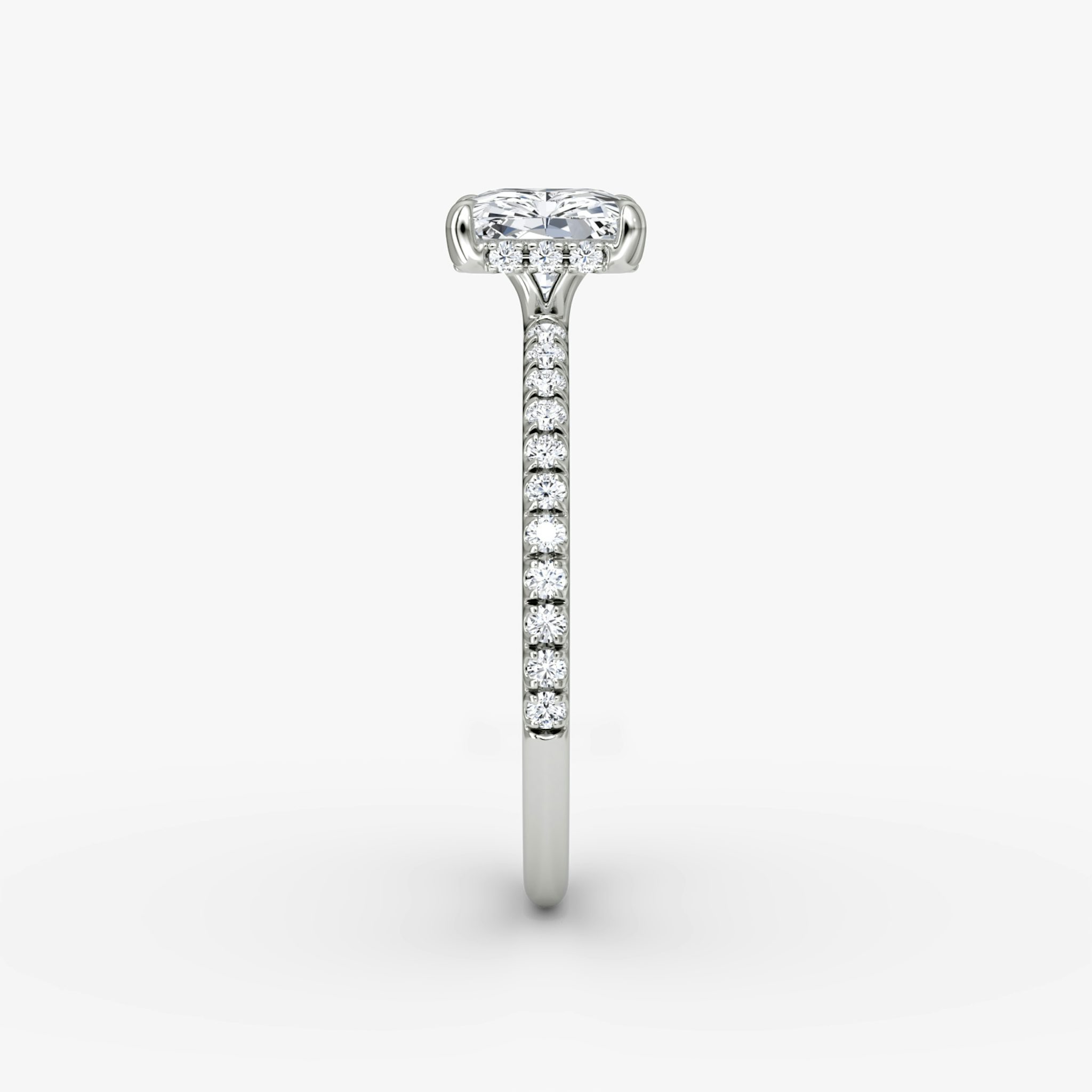 The Signature | Radiant | 18k | White Gold | bandAccent: Pavé | bandWidth: standard | diamondOrientation: horizontal | hiddenHalo: yes | caratWeight: other