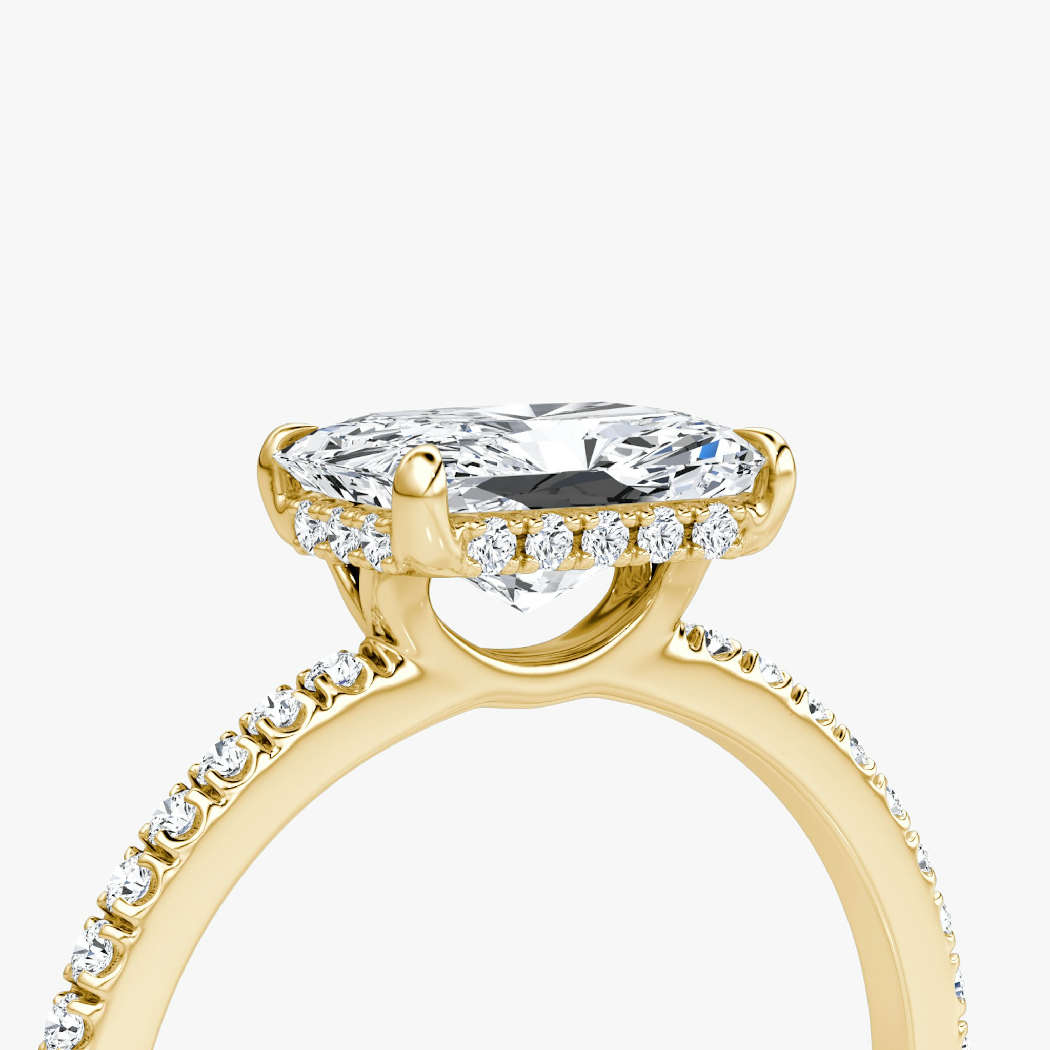 The Signature | Radiant | 18k | Yellow Gold | bandAccent: Pavé | bandWidth: standard | diamondOrientation: horizontal | hiddenHalo: yes | caratWeight: other