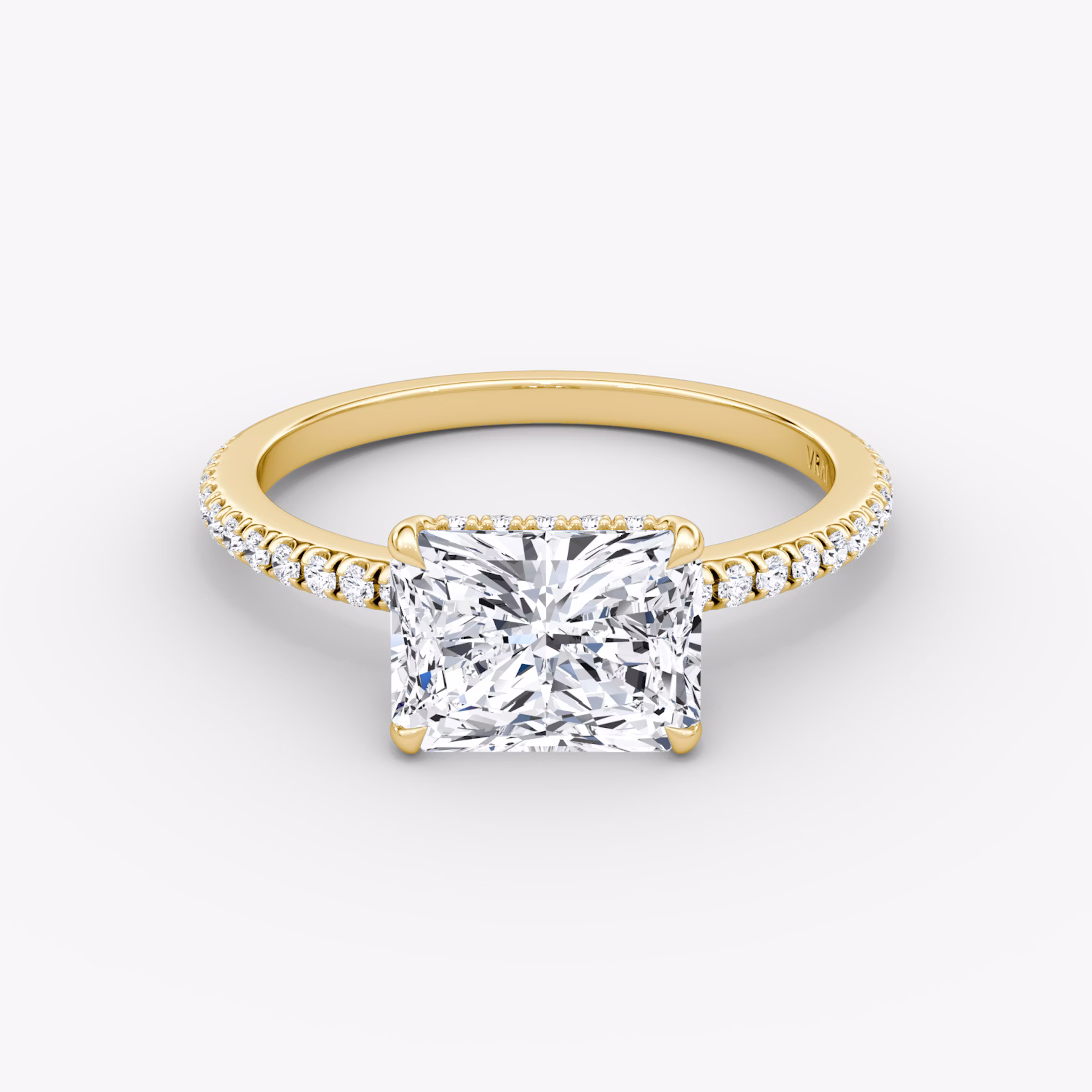 The Signature | Radiant | 18k | Yellow Gold | bandAccent: Pavé | bandWidth: standard | diamondOrientation: horizontal | hiddenHalo: yes | caratWeight: other