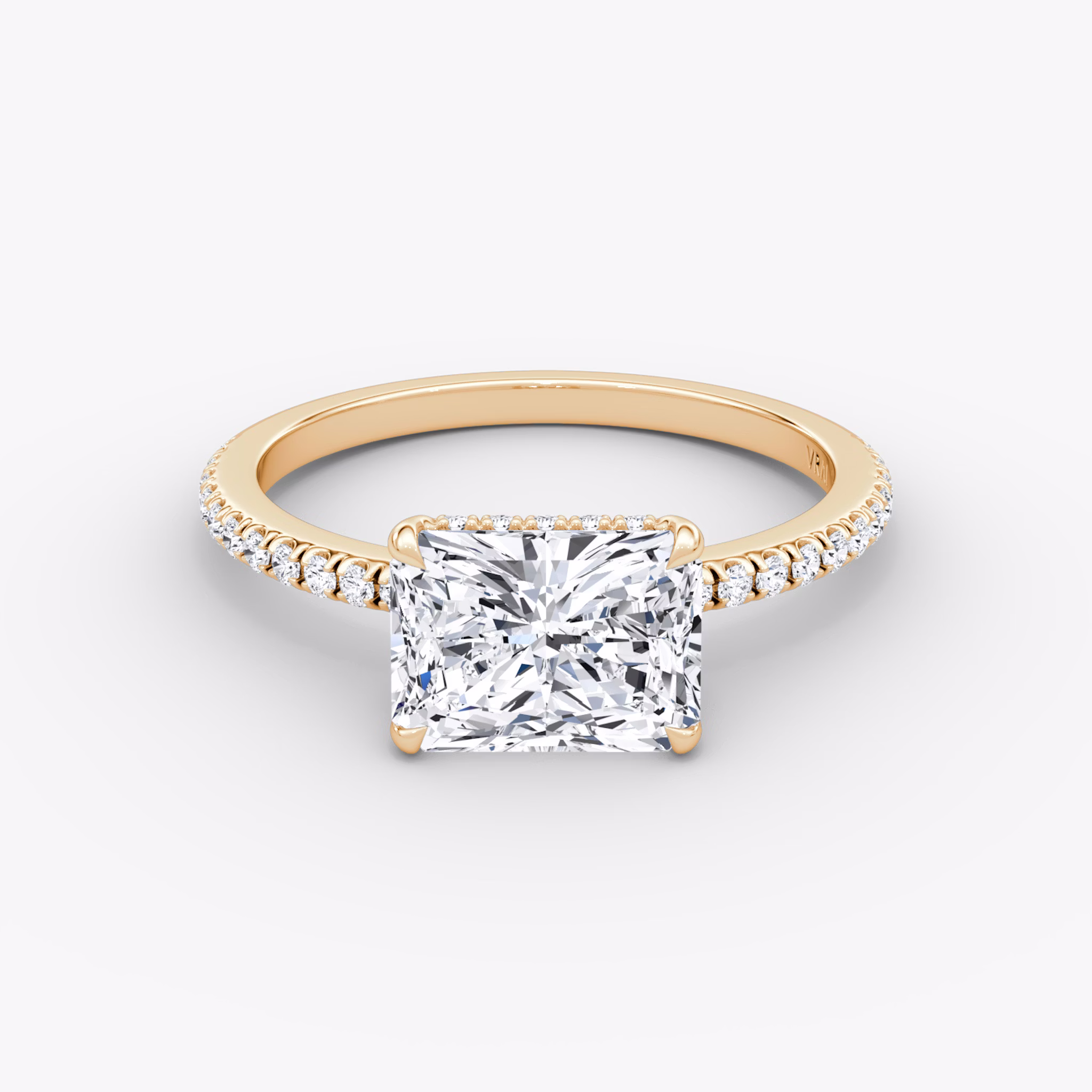 The Signature | Radiant | 14k | Rose Gold | bandAccent: Pavé | bandWidth: standard | diamondOrientation: horizontal | hiddenHalo: yes | caratWeight: other