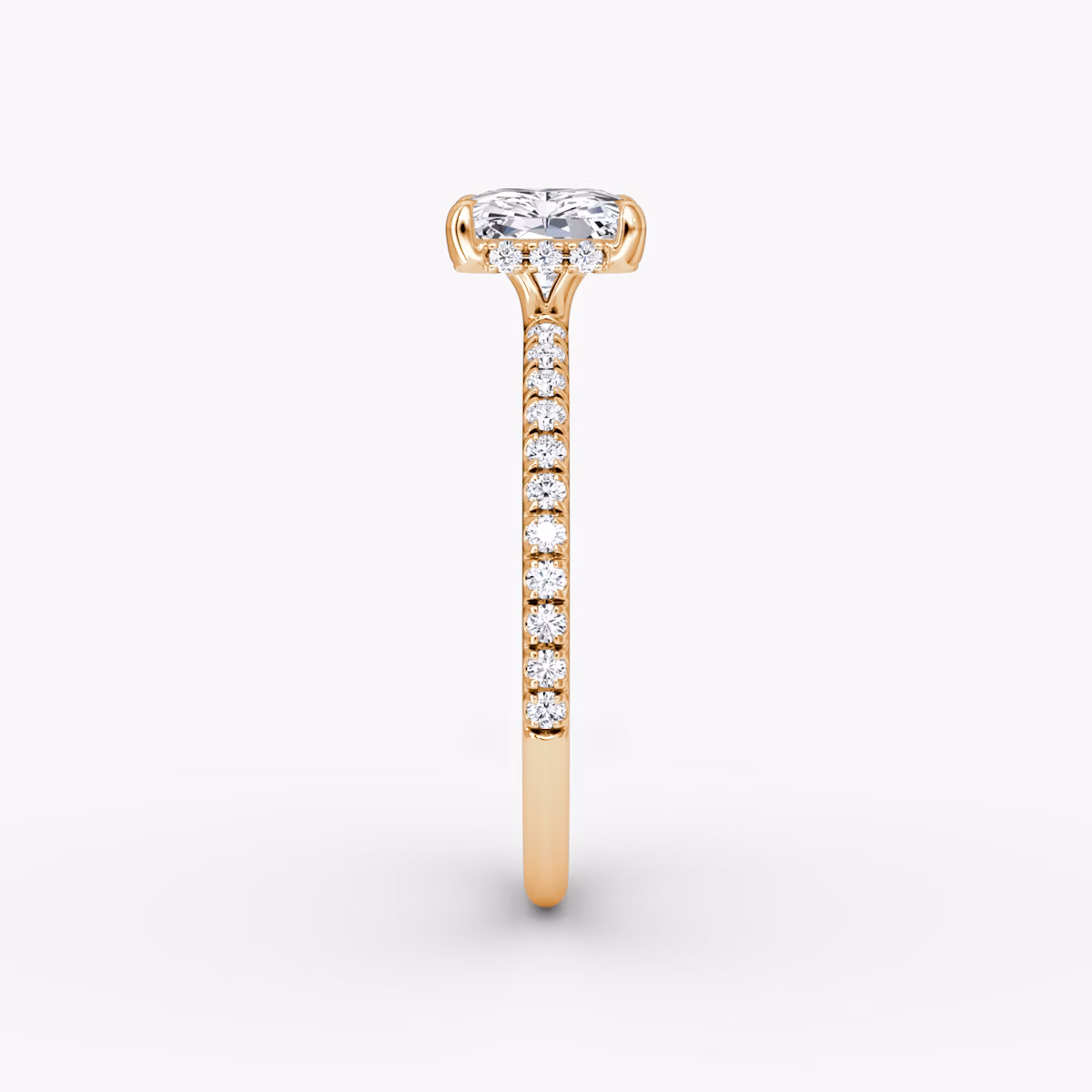 The Signature | Radiant | 14k | Rose Gold | bandAccent: Pavé | bandWidth: standard | diamondOrientation: horizontal | hiddenHalo: yes | caratWeight: other