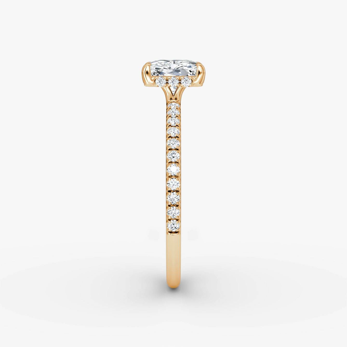 The Signature | Radiant | 14k | Rose Gold | bandAccent: Pavé | bandWidth: standard | diamondOrientation: horizontal | hiddenHalo: yes | caratWeight: other