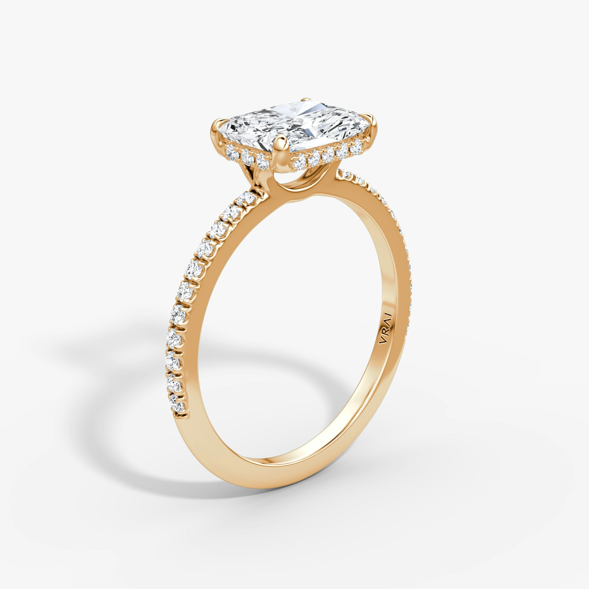 The Signature | Radiant | 14k | Rose Gold | bandAccent: Pavé | bandWidth: standard | diamondOrientation: horizontal | hiddenHalo: yes | caratWeight: other