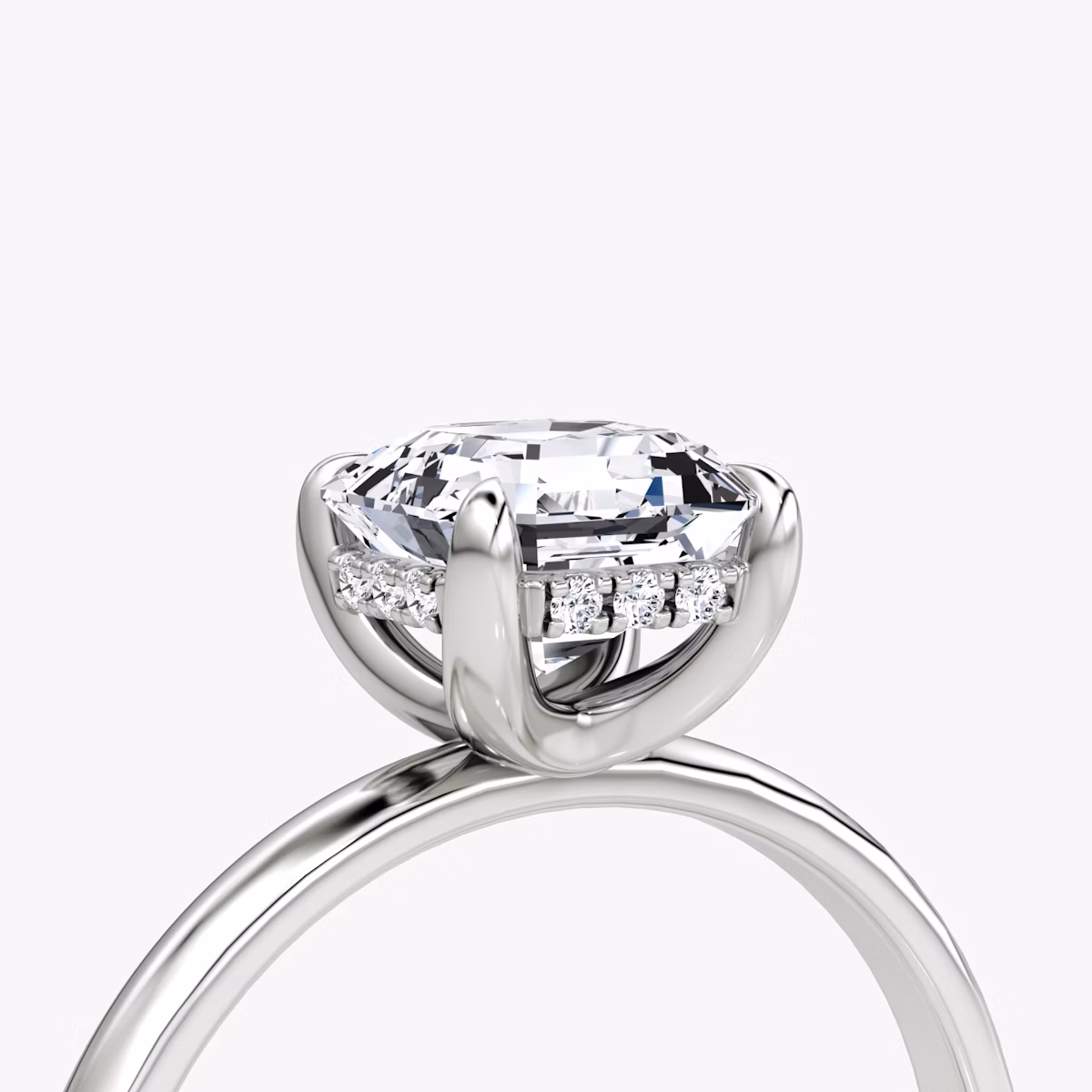 Classic Hidden Halo | Asscher | 18k | Weißgold | bandAccent: Ohne Pavé-Besatz | bandWidth: large | prongStyle: Ohne Pavé-Besatz | diamondOrientation: vertical | caratWeight: other