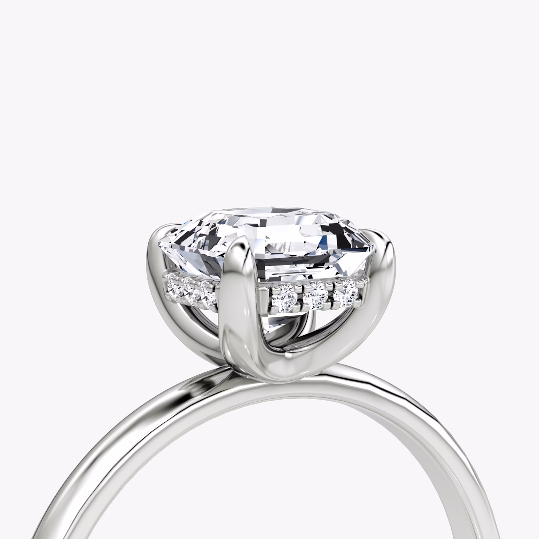 The Classic Hidden Halo | Asscher | 18k | White Gold | bandAccent: Plain | bandWidth: large | prongStyle: Plain | diamondOrientation: vertical | caratWeight: other