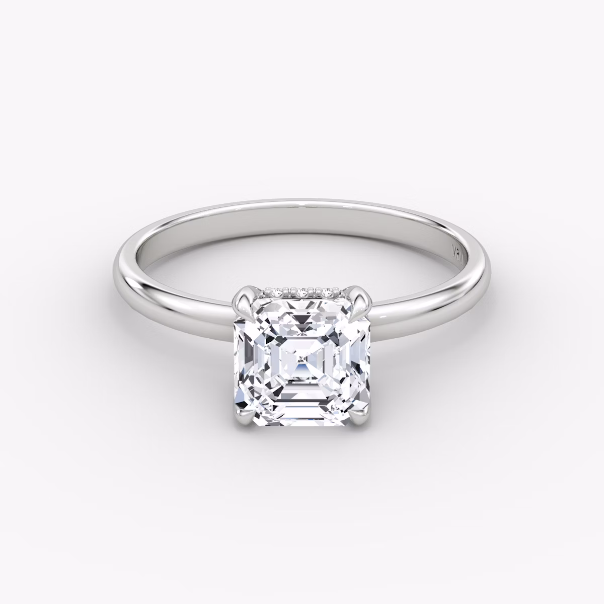Classic Hidden Halo | Asscher | 18k | Weißgold | bandAccent: Ohne Pavé-Besatz | bandWidth: large | prongStyle: Ohne Pavé-Besatz | diamondOrientation: vertical | caratWeight: other