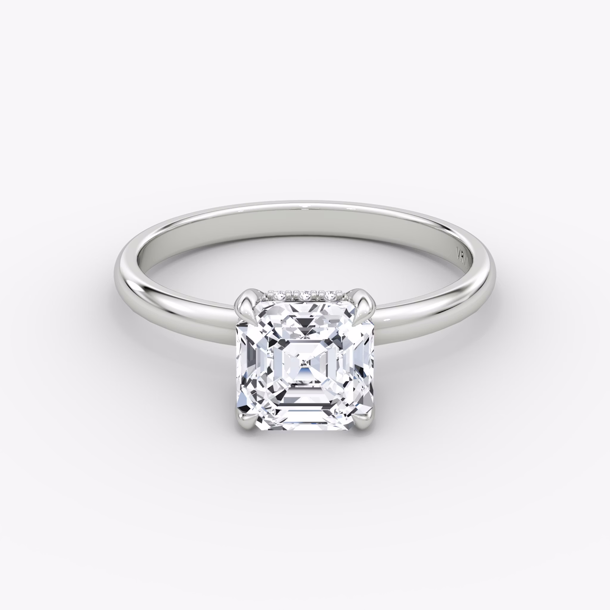 The Classic Hidden Halo | Asscher | 18k | White Gold | bandAccent: Plain | bandWidth: large | prongStyle: Plain | diamondOrientation: vertical | caratWeight: other