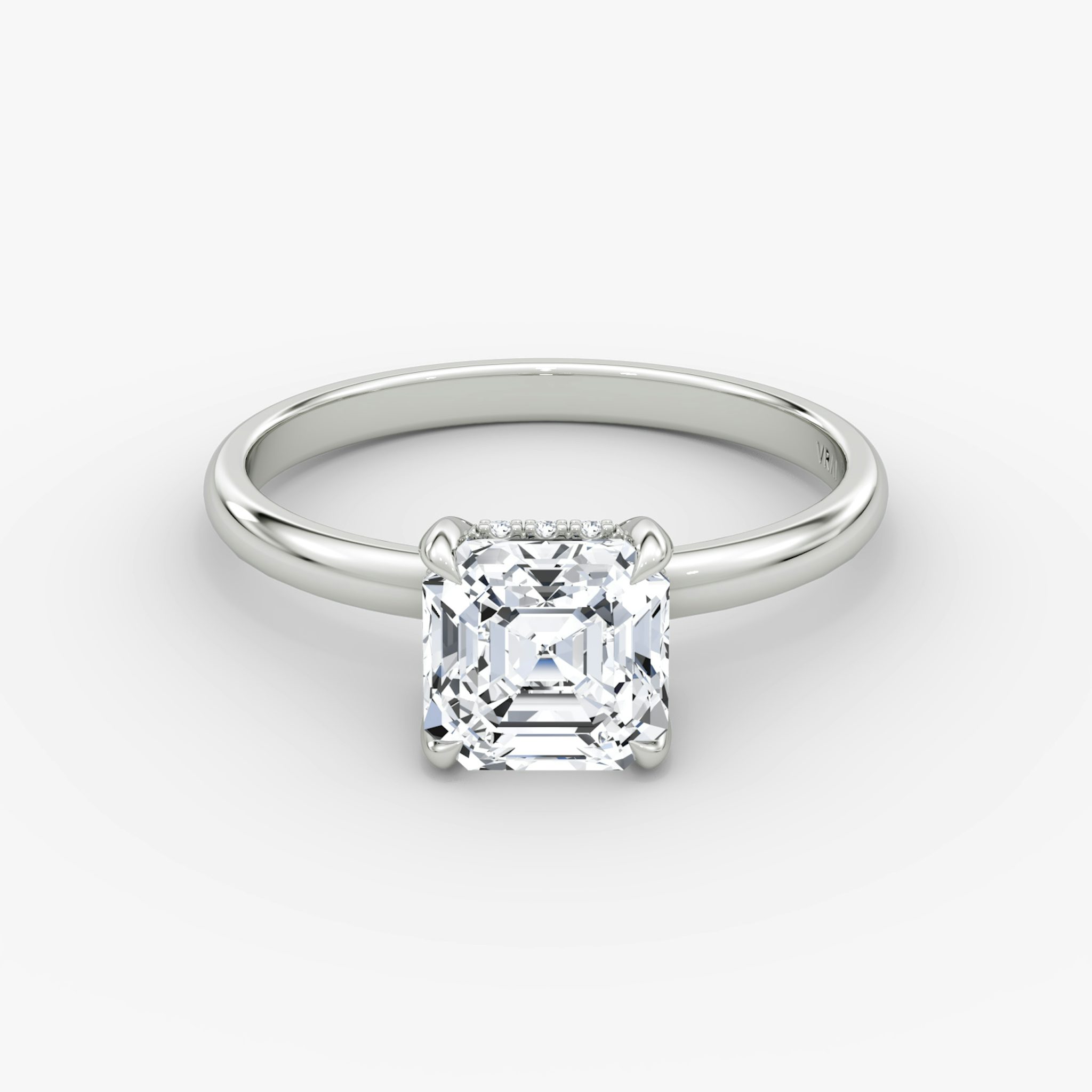 The Classic Hidden Halo | Asscher | 18k | White Gold | bandAccent: Plain | bandWidth: large | prongStyle: Plain | diamondOrientation: vertical | caratWeight: other