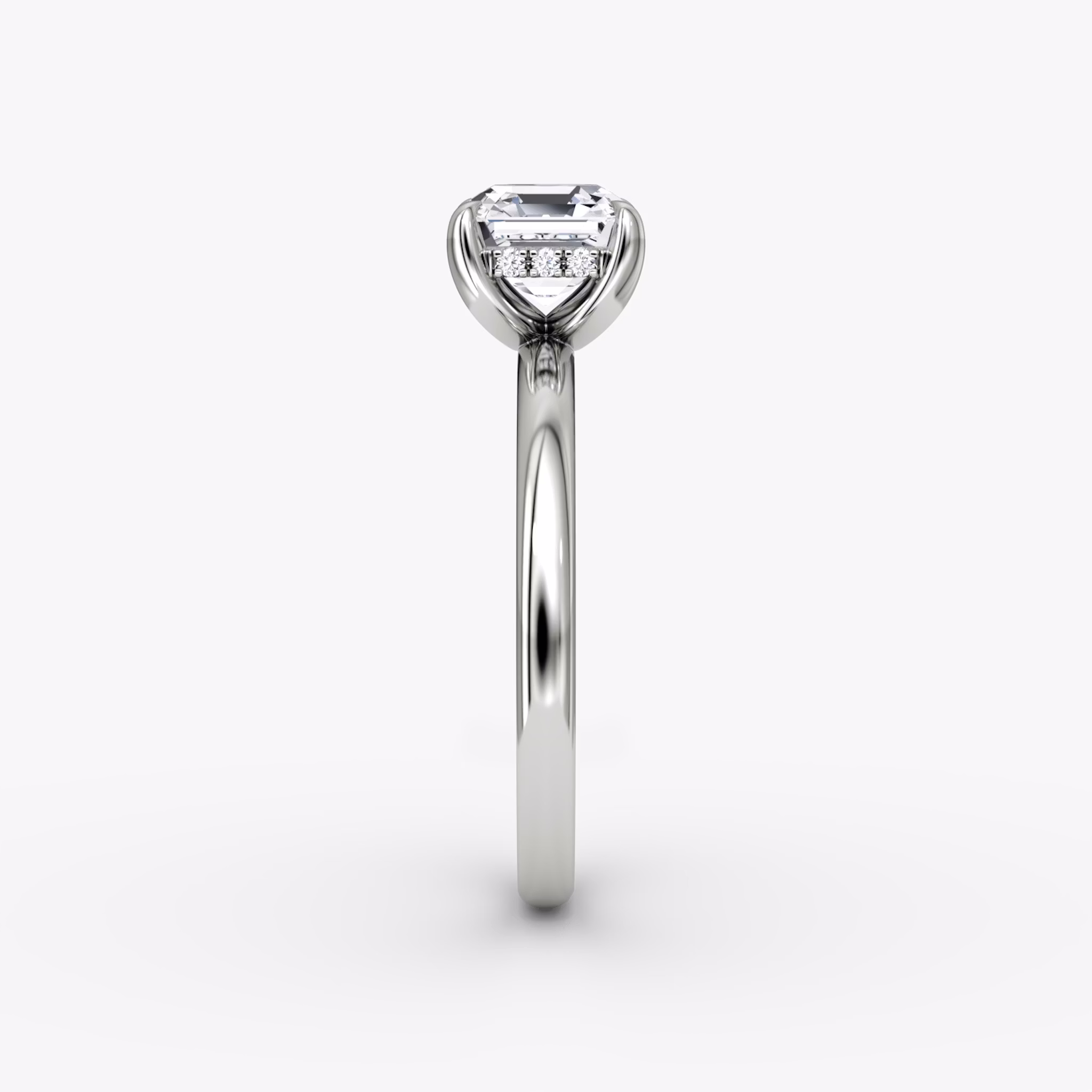 The Classic Hidden Halo | Asscher | 18k | White Gold | bandAccent: Plain | bandWidth: large | prongStyle: Plain | diamondOrientation: vertical | caratWeight: other