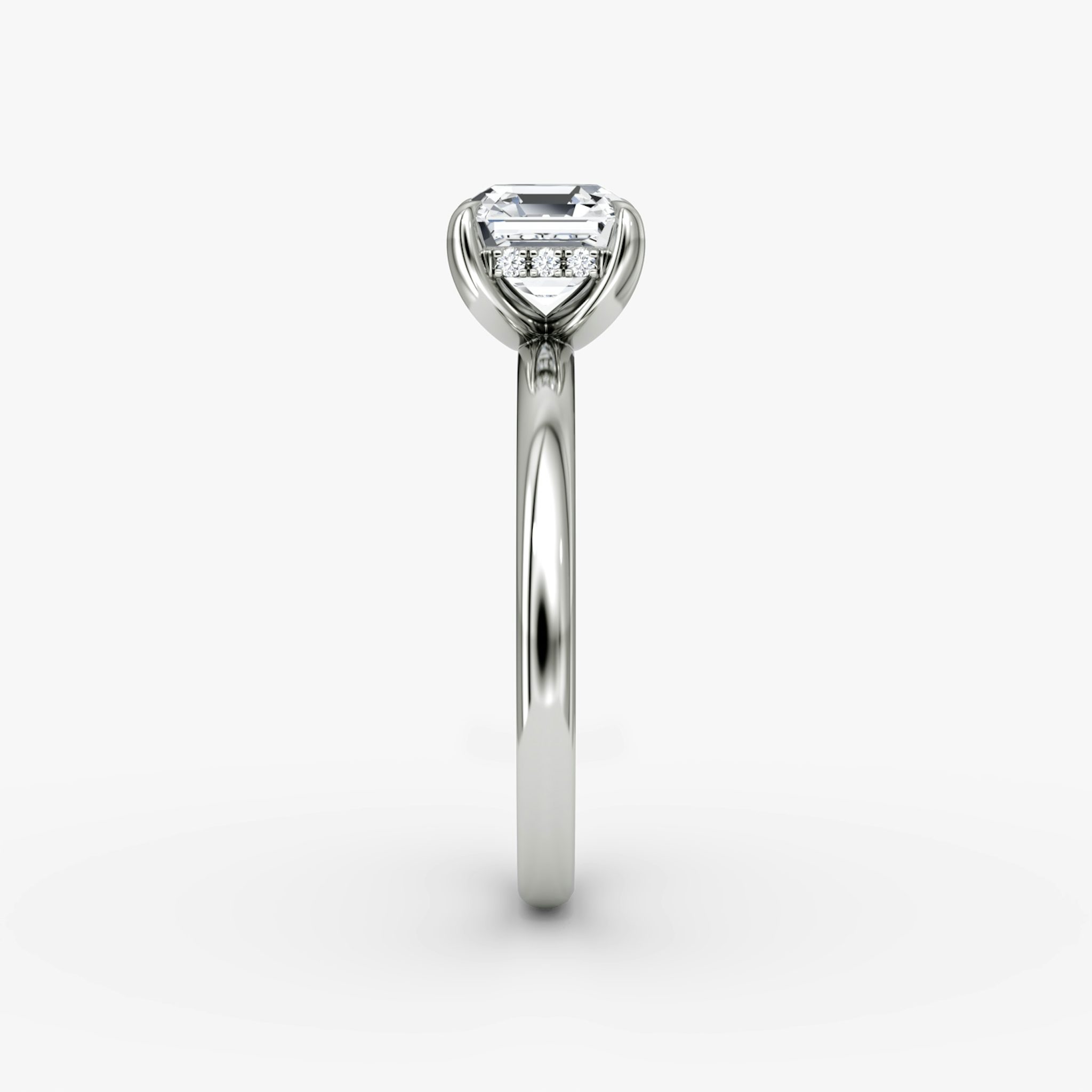 The Classic Hidden Halo | Asscher | 18k | White Gold | bandAccent: Plain | bandWidth: large | prongStyle: Plain | diamondOrientation: vertical | caratWeight: other
