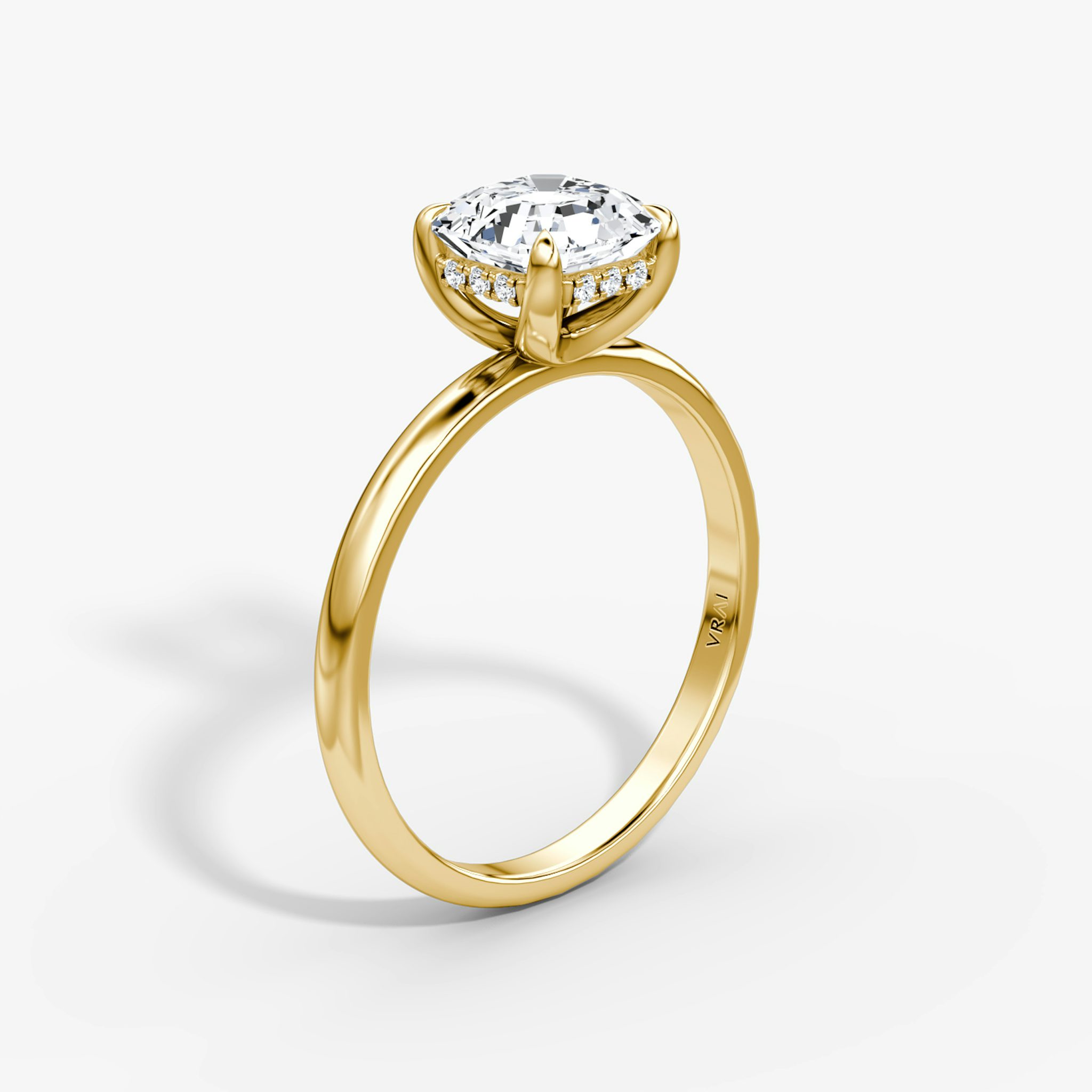 The Classic Hidden Halo | Asscher | 18k | Yellow Gold | bandAccent: Plain | bandWidth: large | prongStyle: Plain | diamondOrientation: vertical | caratWeight: other