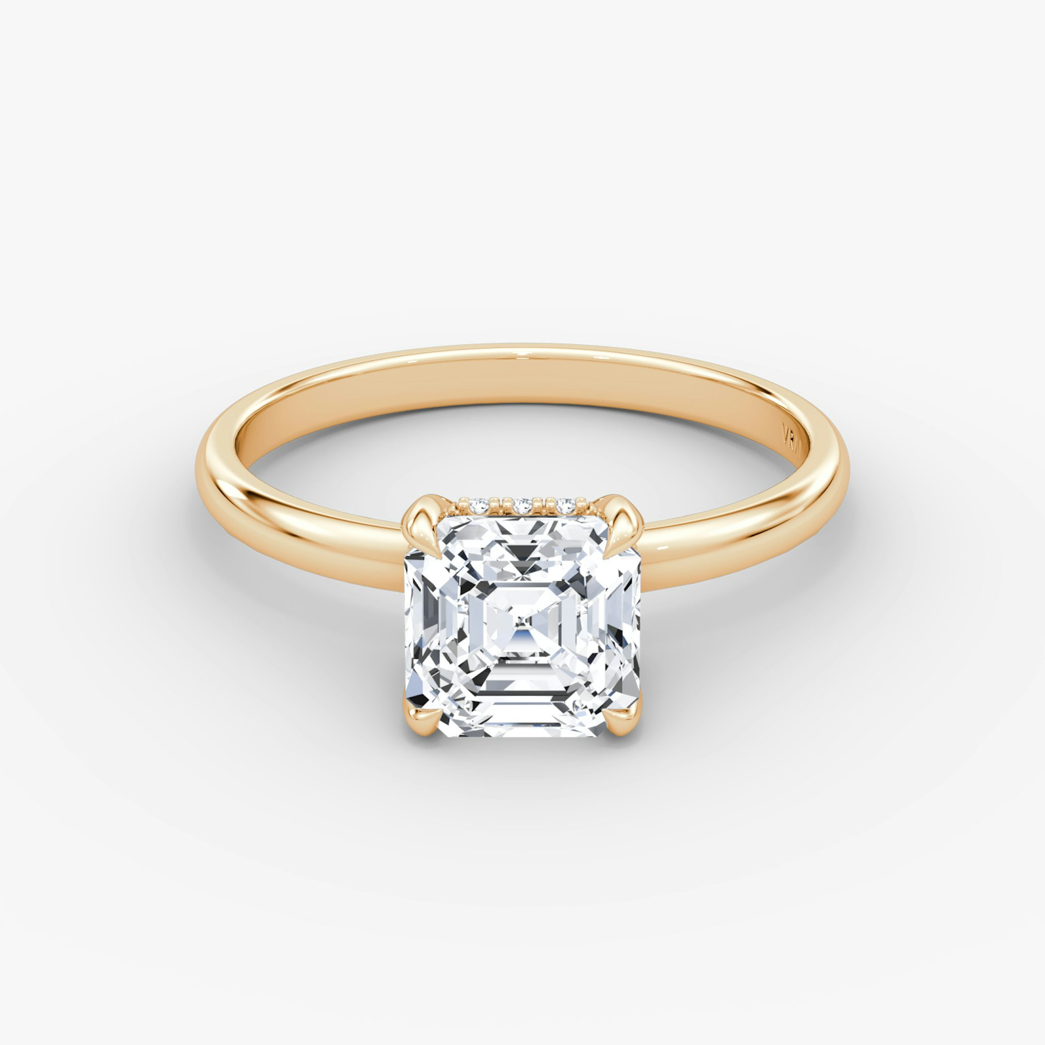 The Classic Hidden Halo | Asscher | 14k | Rose Gold | bandAccent: Plain | bandWidth: large | prongStyle: Plain | diamondOrientation: vertical | caratWeight: other