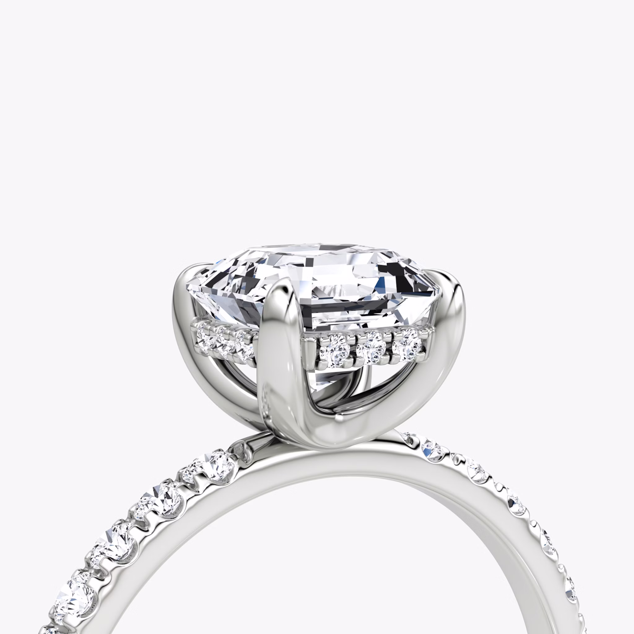 The Classic Hidden Halo | Asscher | 18k | White Gold | bandAccent: Pavé | bandWidth: large | prongStyle: Plain | diamondOrientation: vertical | caratWeight: other