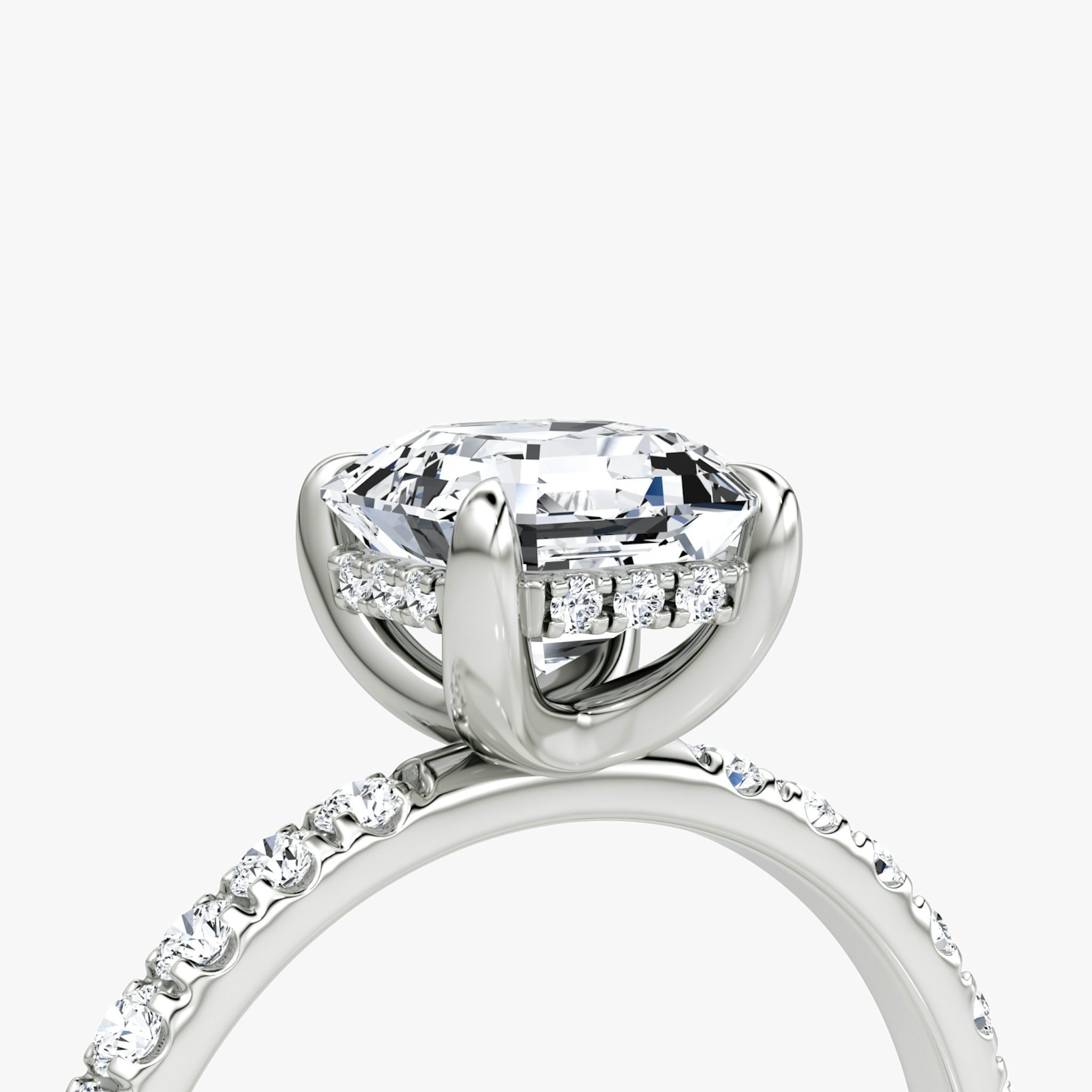 The Classic Hidden Halo | Asscher | 18k | White Gold | bandAccent: Pavé | bandWidth: large | prongStyle: Plain | diamondOrientation: vertical | caratWeight: other