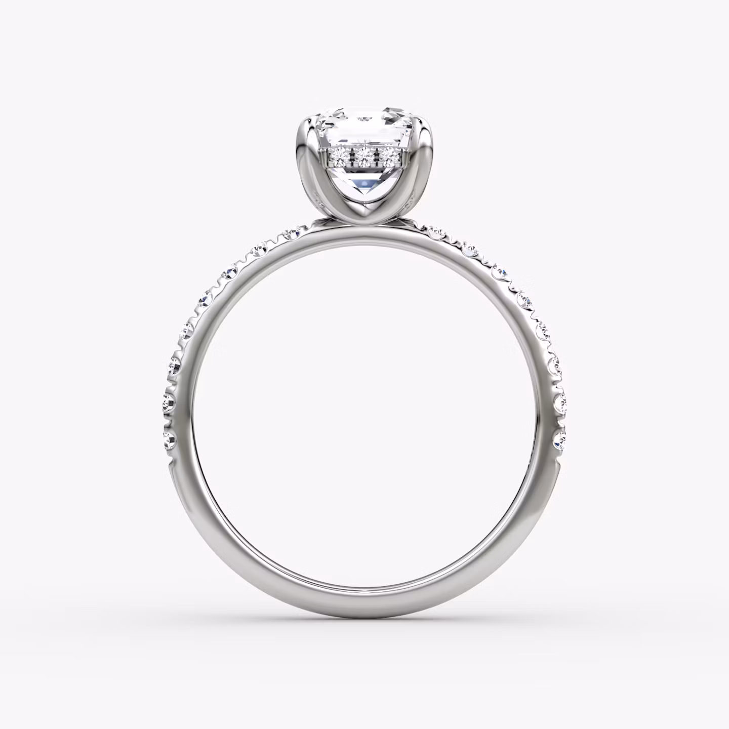 The Classic Hidden Halo | Asscher | 18k | White Gold | bandAccent: Pavé | bandWidth: large | prongStyle: Plain | diamondOrientation: vertical | caratWeight: other